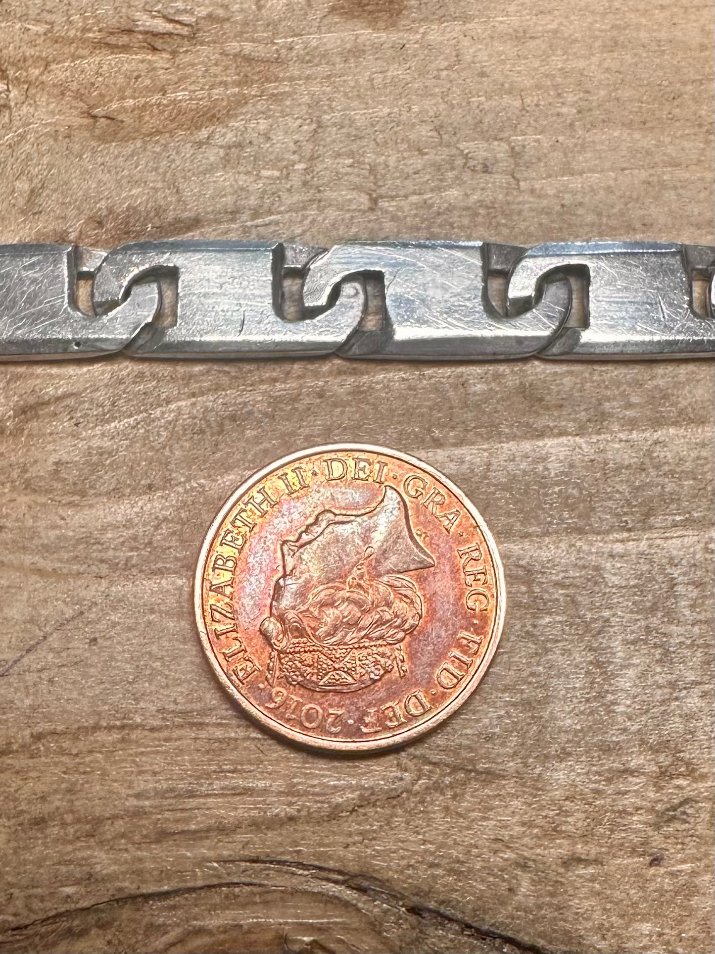 Vintage Flat Unique Chain 925 Silver 8.5 inch Bracelet