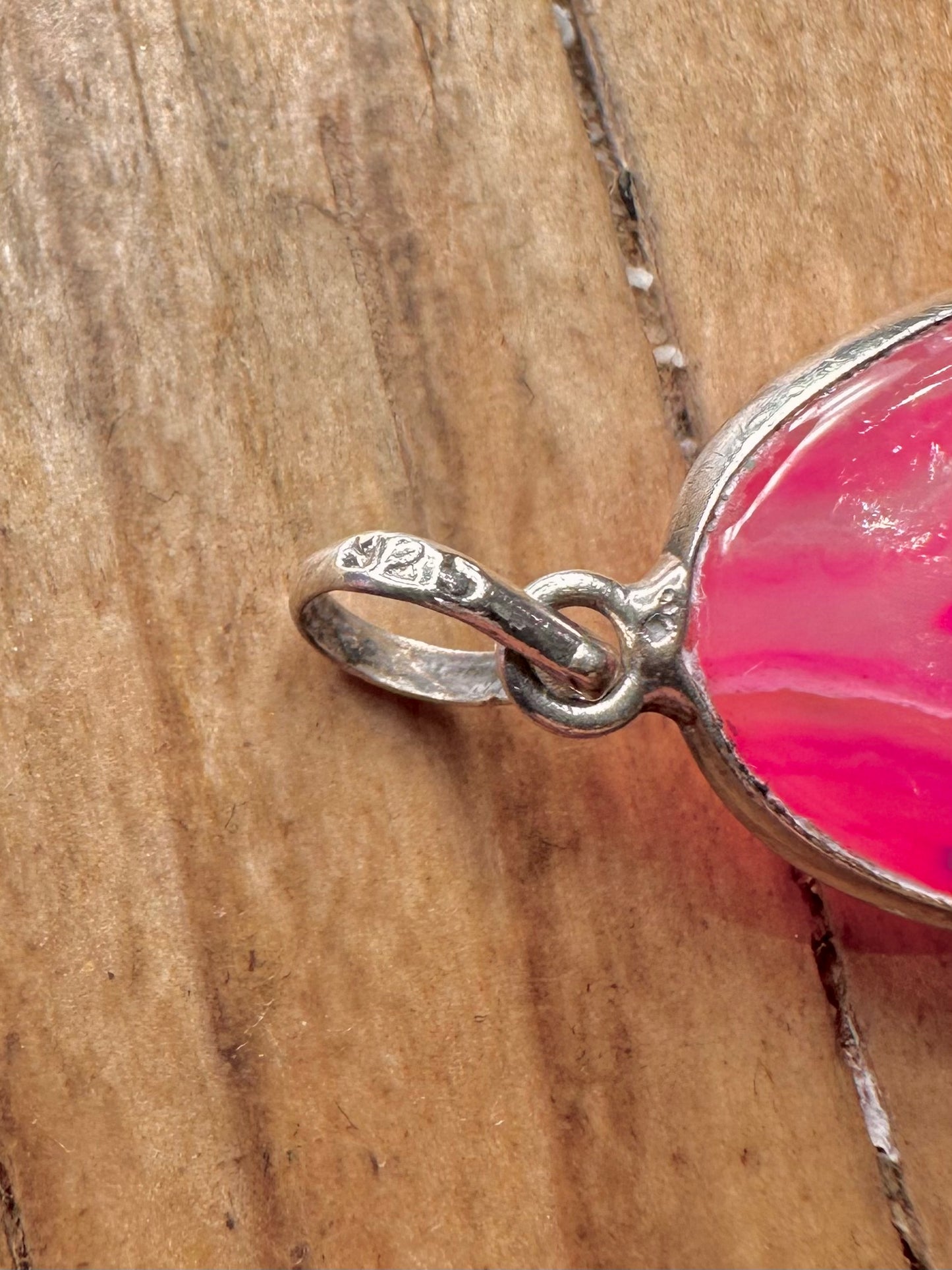 Vintage Oval Botswana Rosa Achat 925 Sterling Silber Anhänger