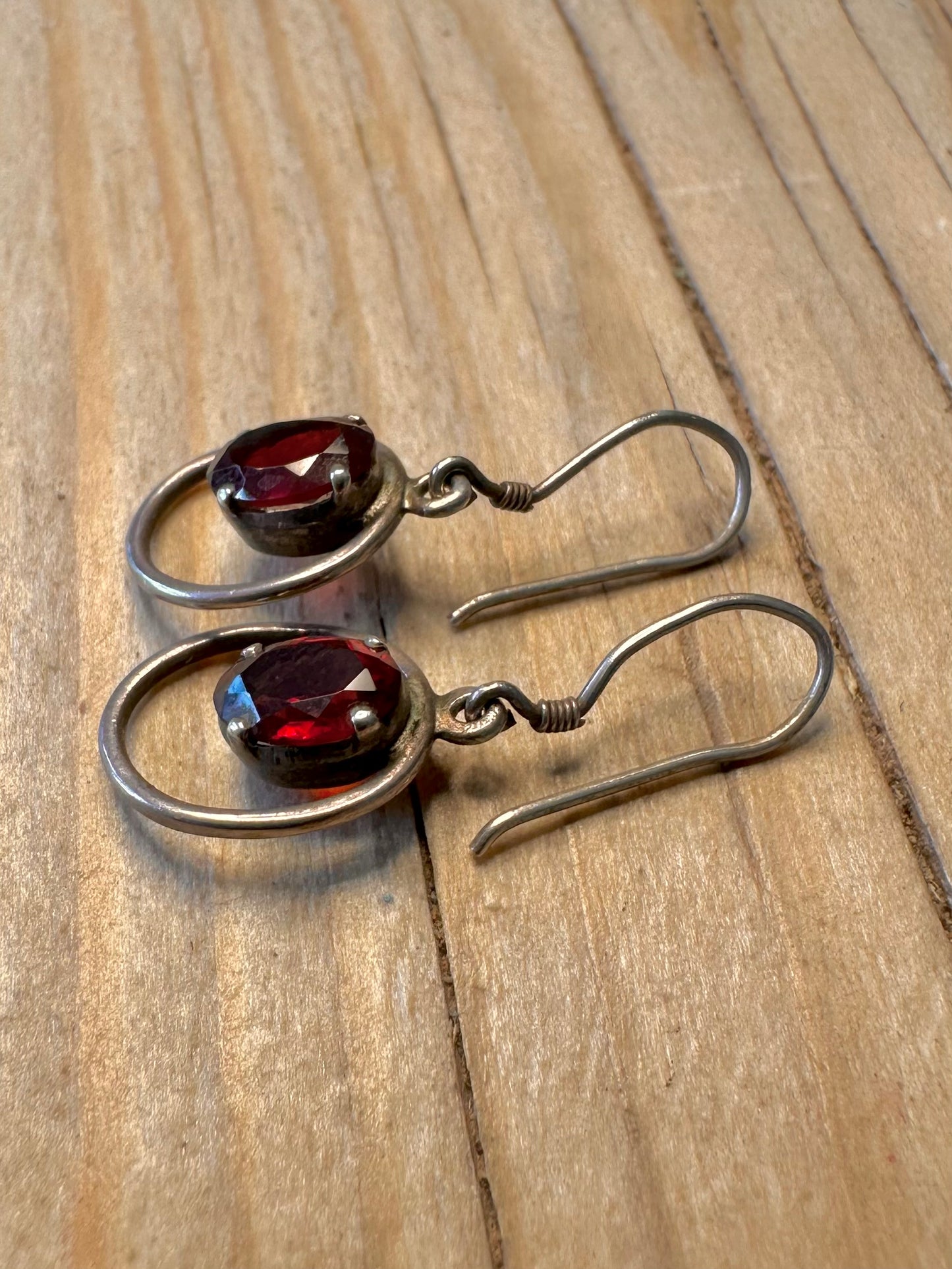 Vintage Garnet Dangle 925 Silver Earrings