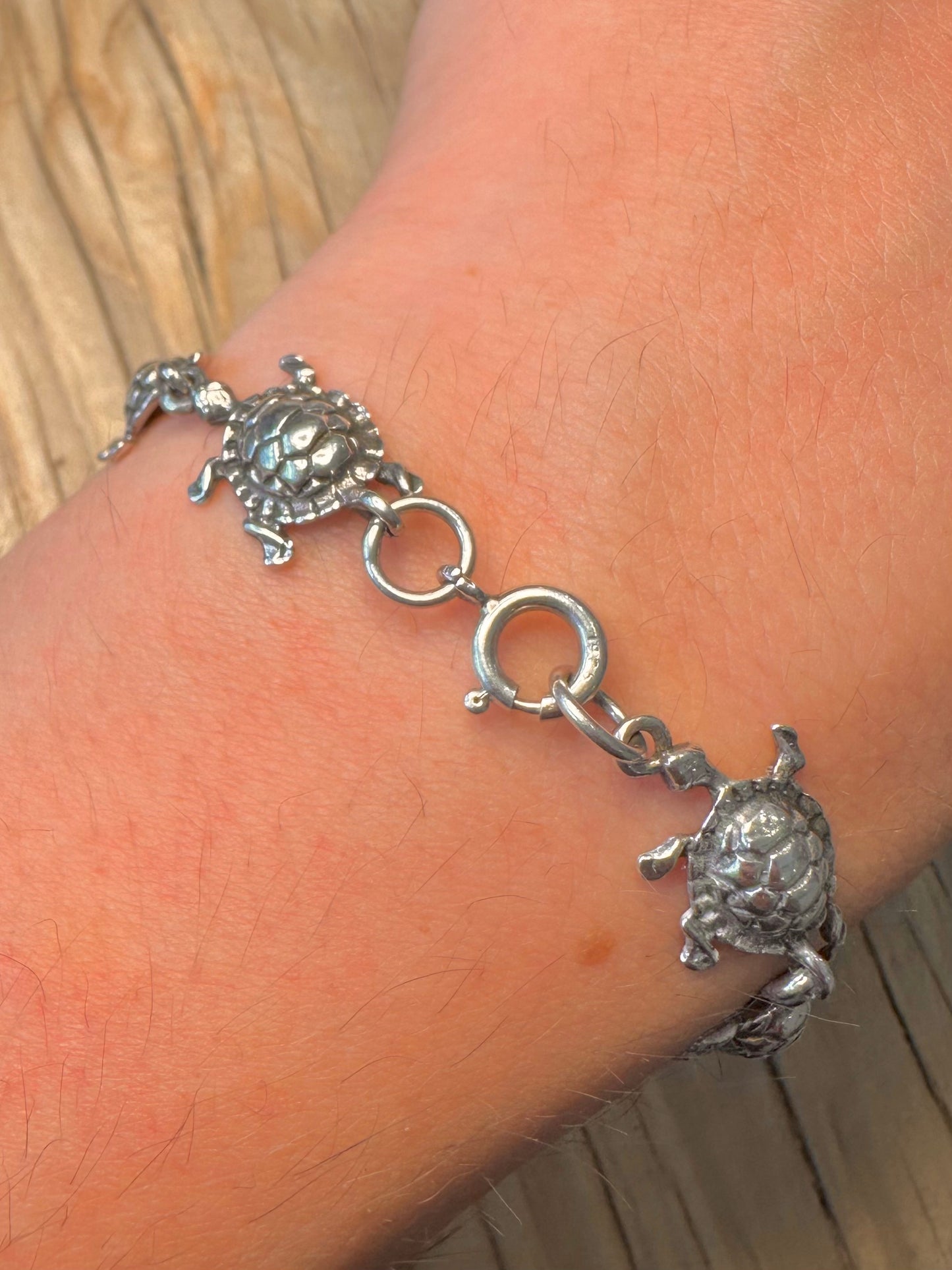 Vintage Turtle Chain 925 Silver 7.8 inch Bracelet