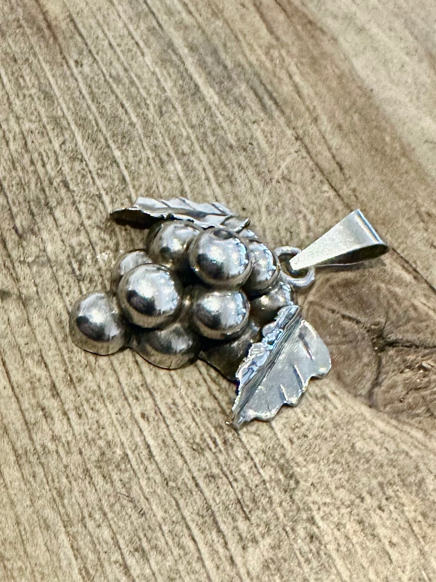 Vintage Grapes and Leaves Mexico 925 Silver Pendant