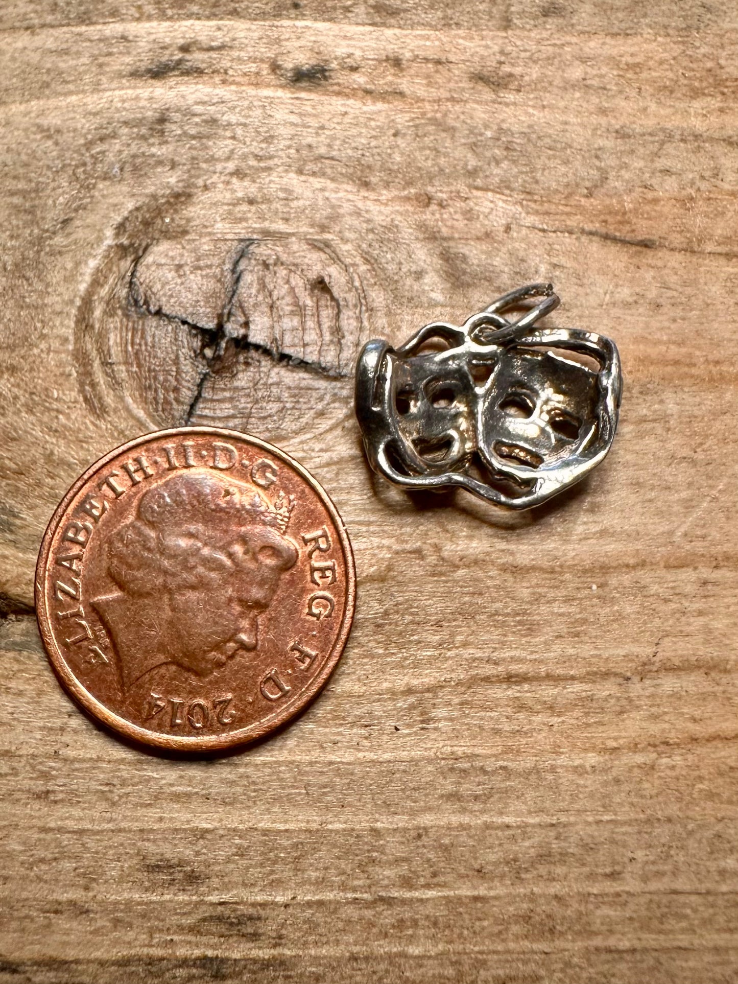 Vintage Comedy and Tragedy Mask 925 Silver Charm Pendant