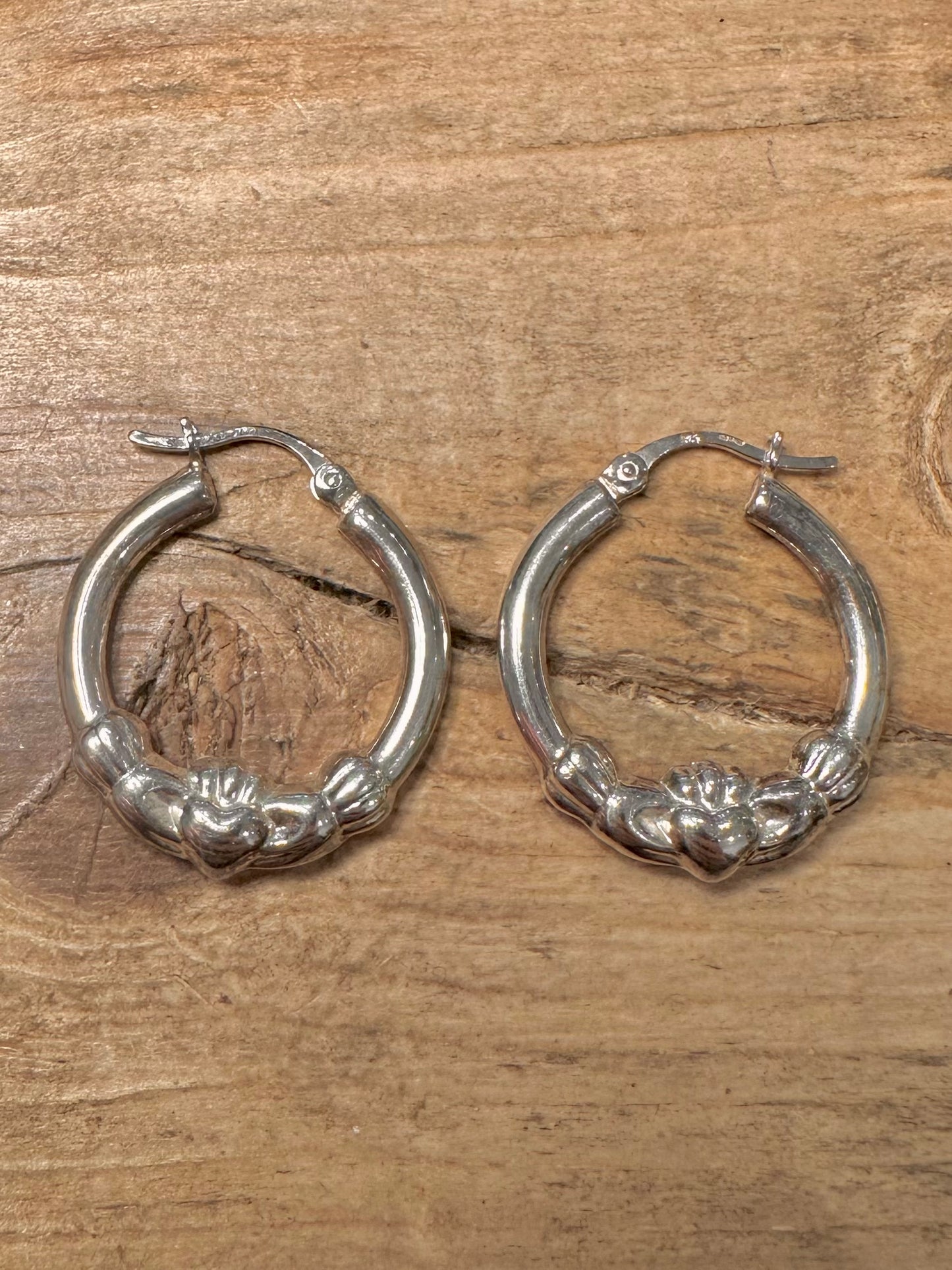 Vintage Claddagh Hoops 925 Silver Earrings