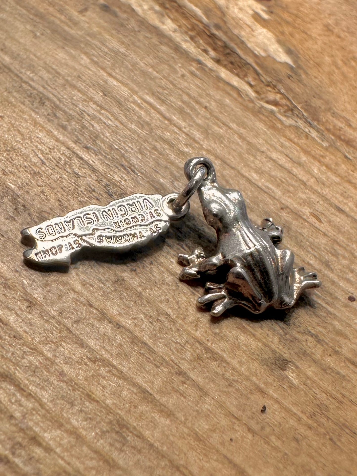 Vintage Frog and Virgin Islands 925 Silver Charm Pendant