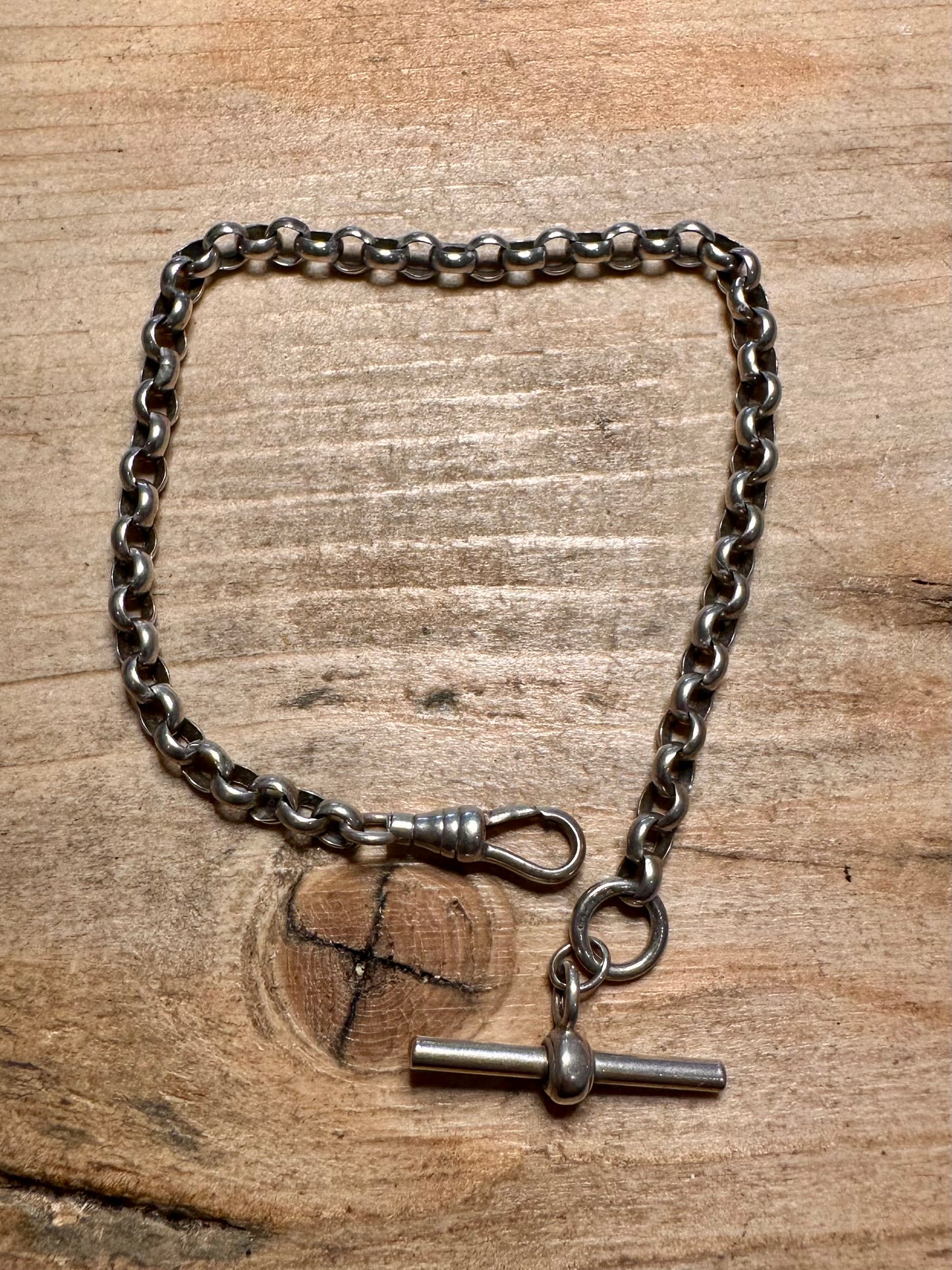 Vintage Belcher Chain T Bar Albert Clasp 925 Silver 7.5 inch Bracelet