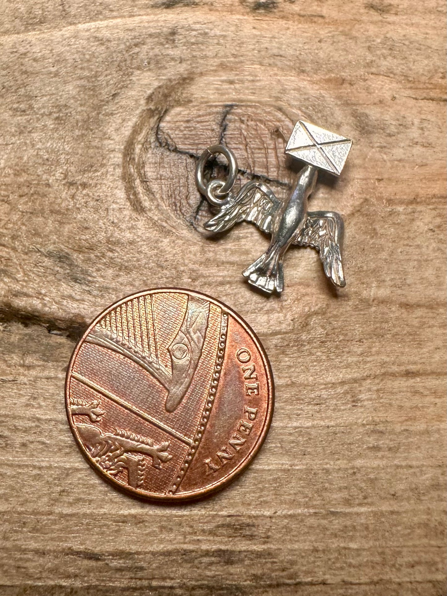 Vintage Bird Carrying Letter 925 Silver Pendant