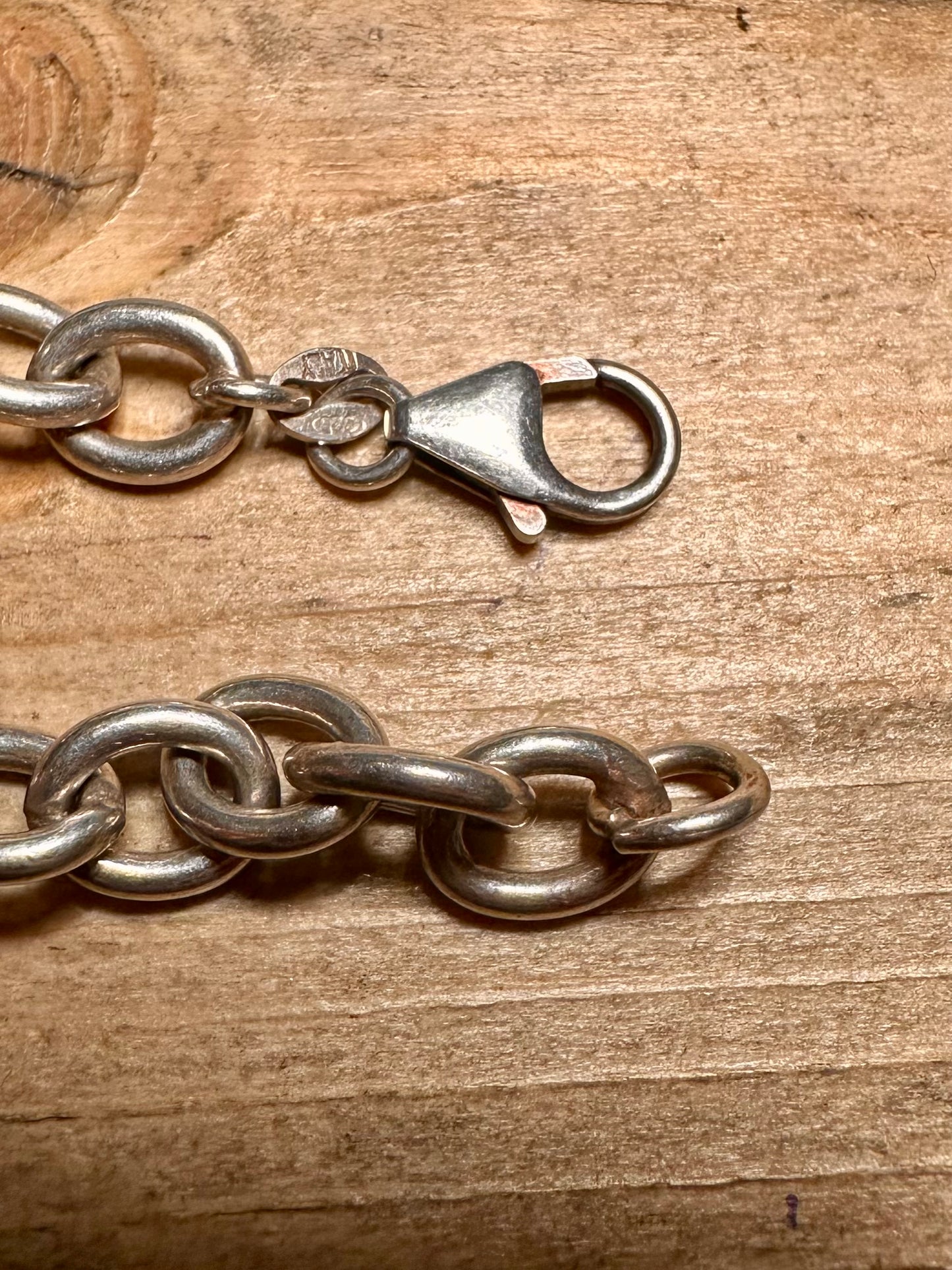 Vintage Belcher Chain Oval Tag Plain 925 Silver 7.2 inch Bracelet