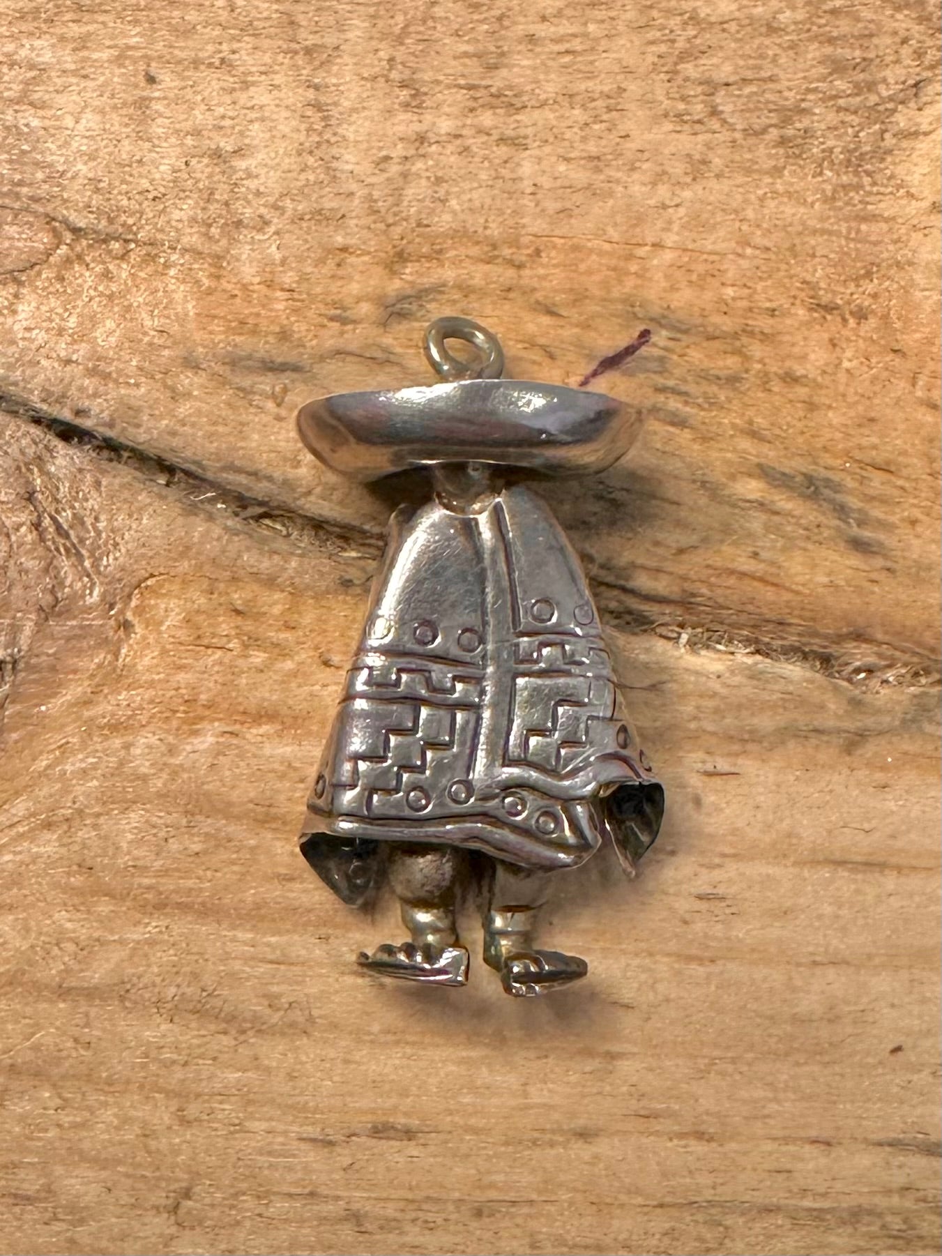 Vintage Mexican Man in Poncho 925 Silver Pendant