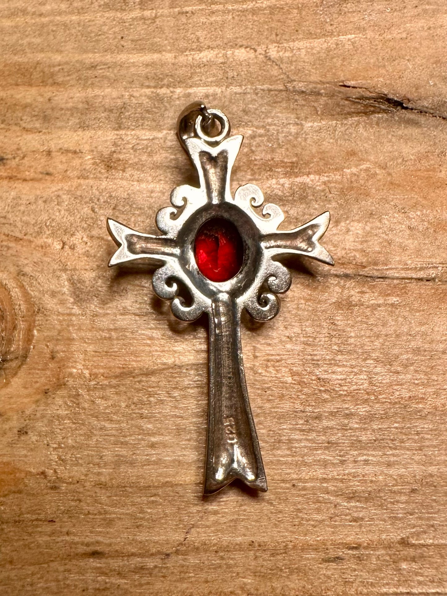 Vintage Garnet Cross 925 Silver Pendant
