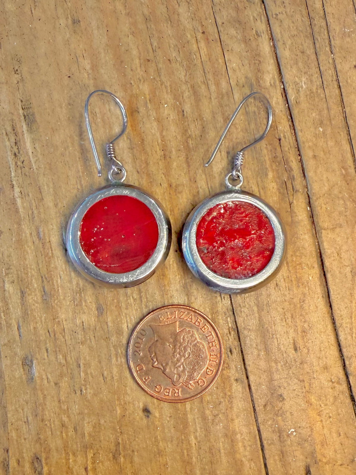 Red Coral Circle 925 Sterling Silver Earrings