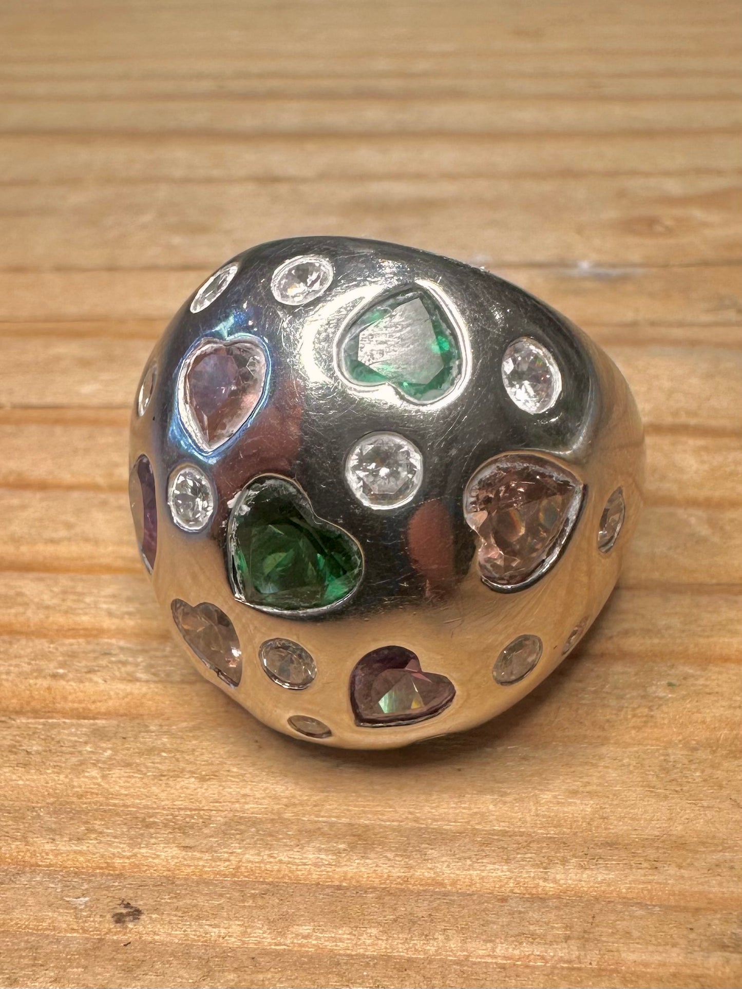 Bella Étoile Multi Gemstone Dome Hearts 925 Sterling Silver Size P1/2 Ring