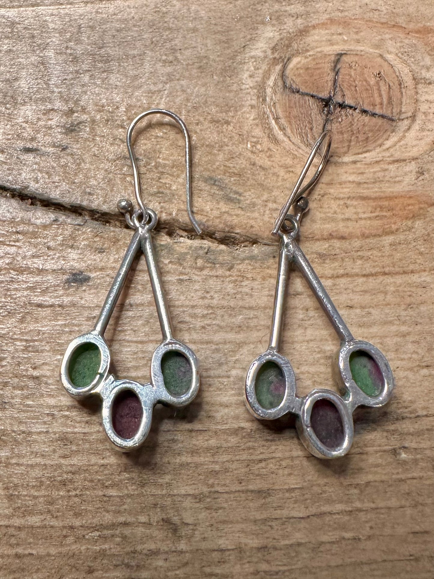 Vintage Ruby Zoisite 925 Silver Earrings