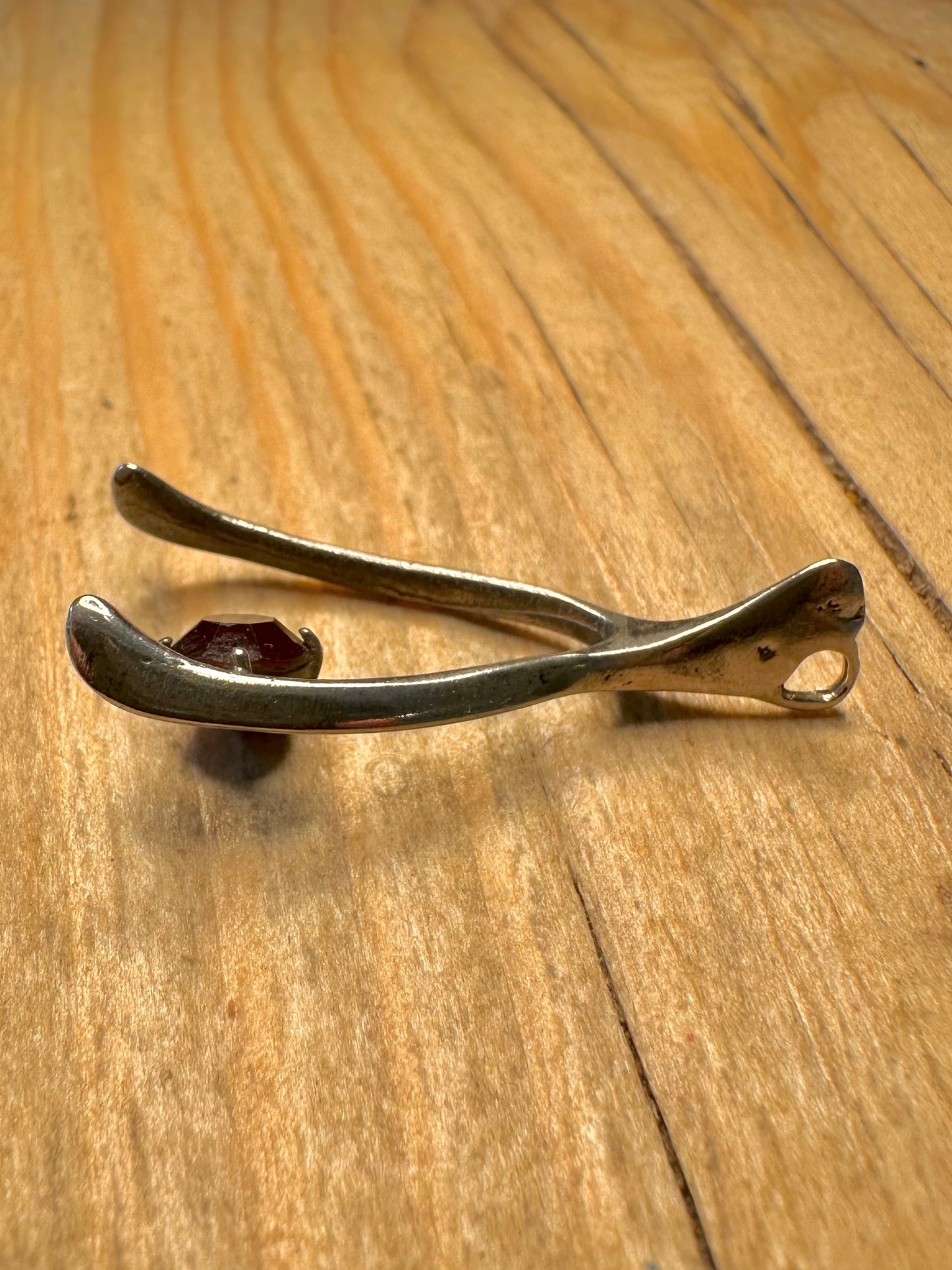Vintage Wishbone Red Stone 925 Sterling Silver Pendant