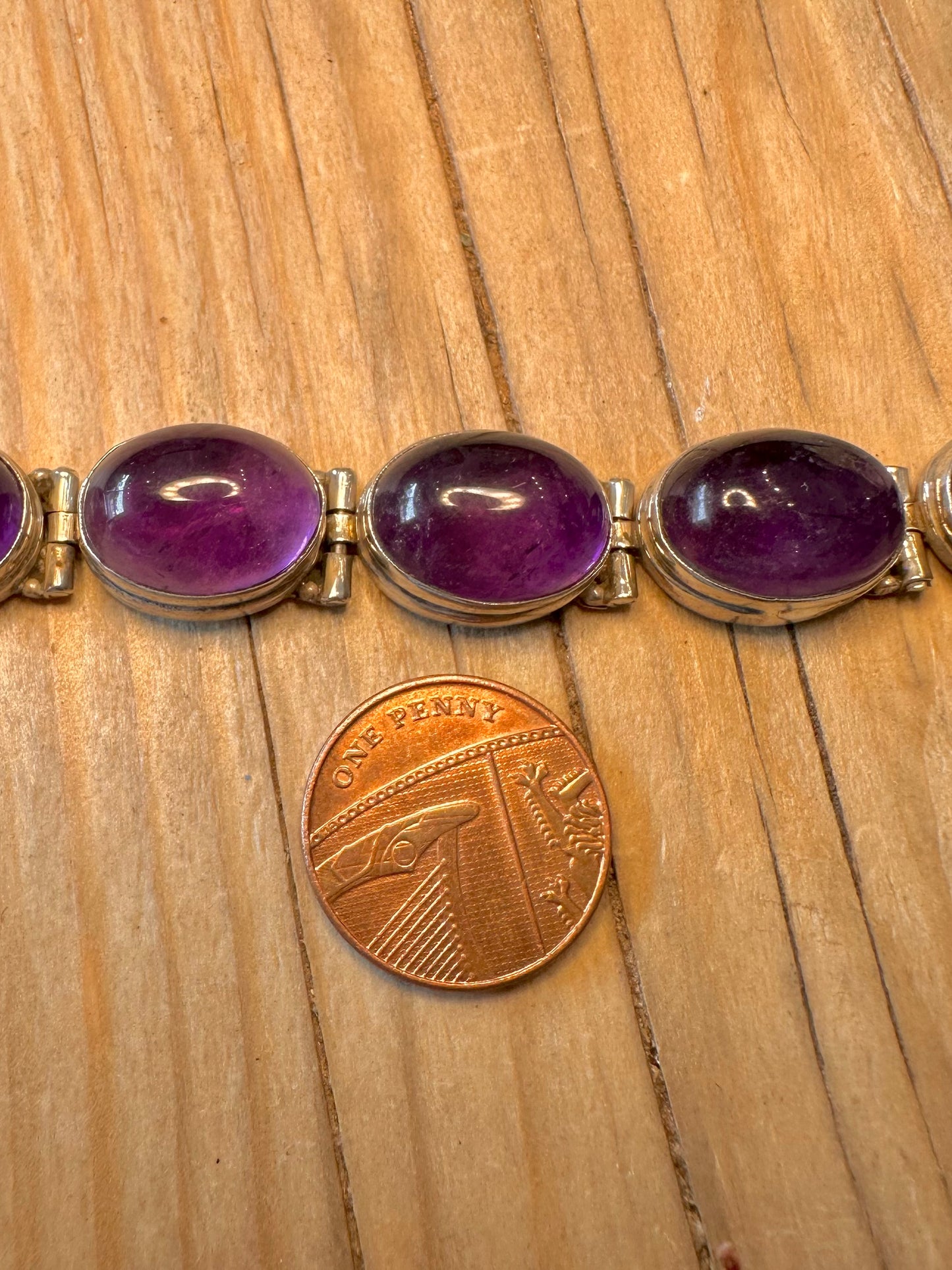 Vintage Amethyst Oval 925 Silver 7 to 7.3 inch Bracelet