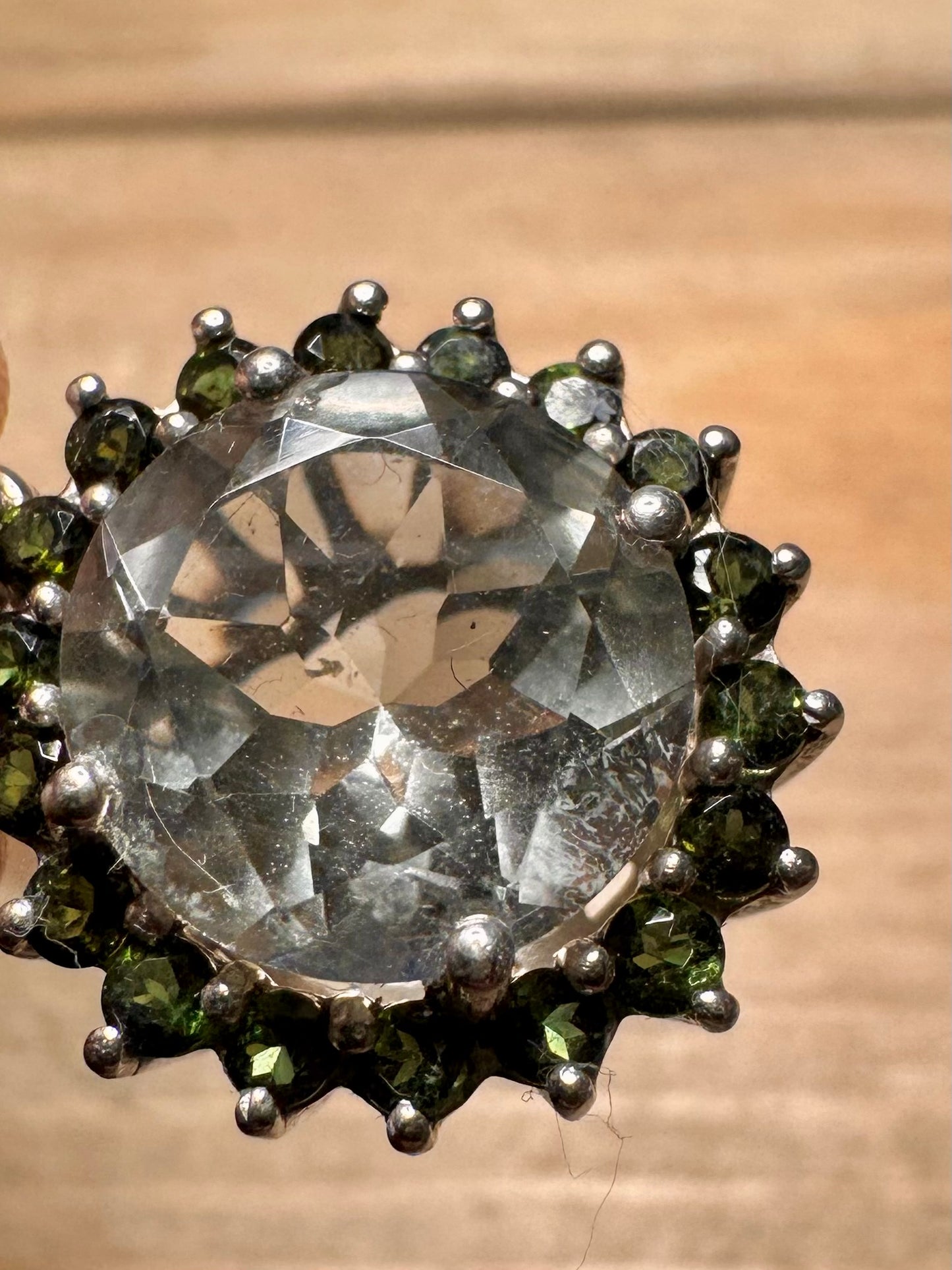 Vintage Quarts and Green Stone 925 Silver Pendant