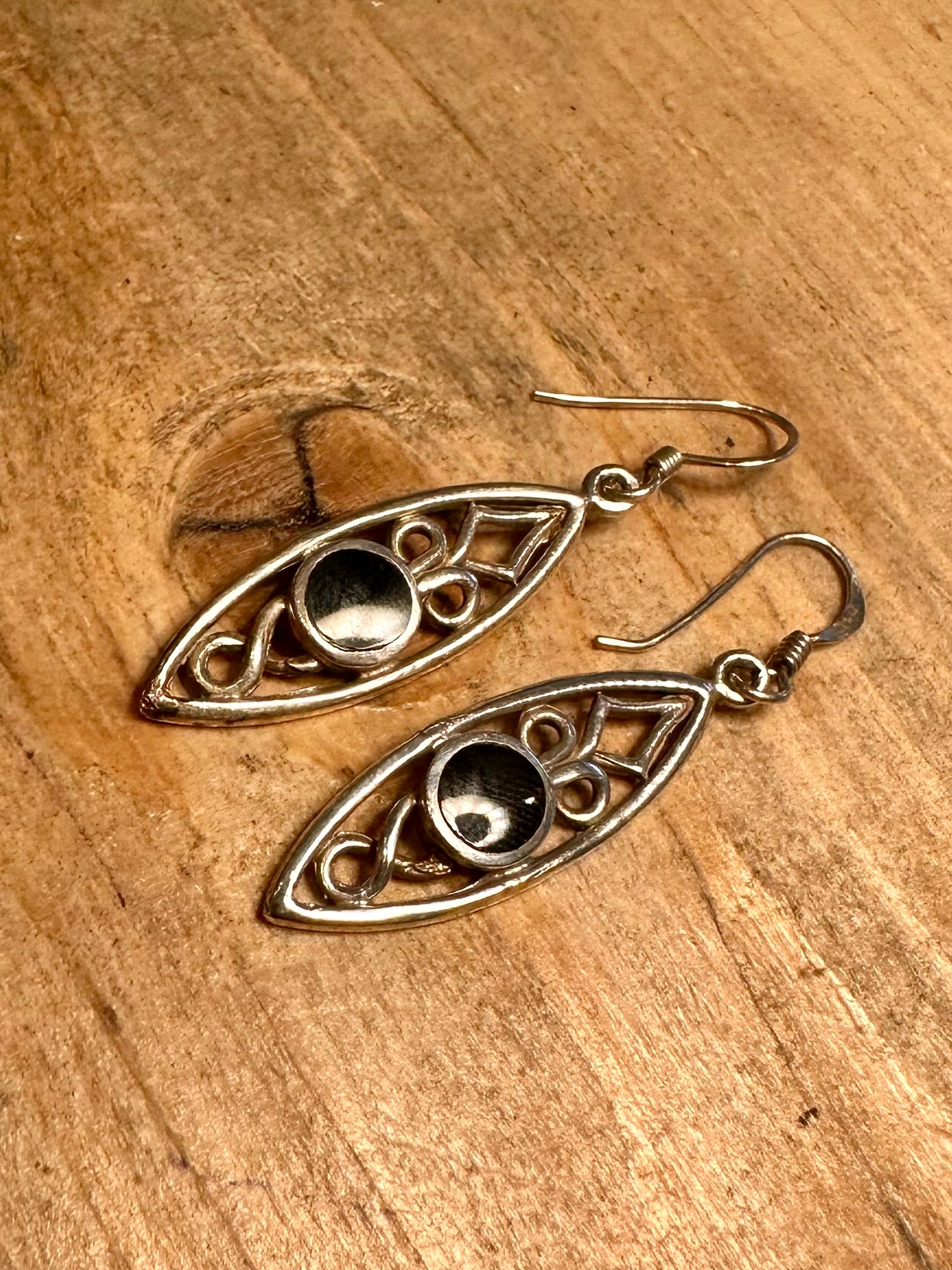 Vintage Ornate Black Dangle 925 Silver Earrings