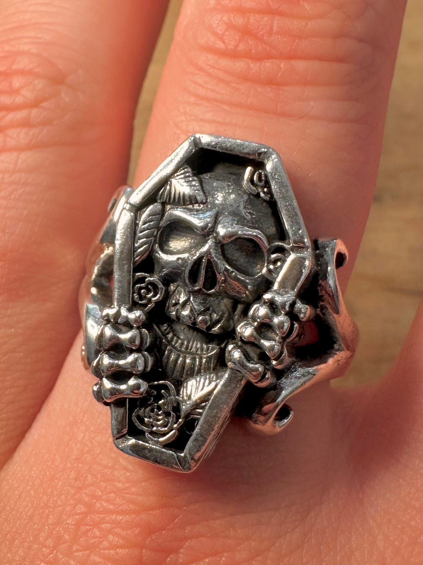 Vintage Skull Coffin 925 Silver Size X1/2 Ring
