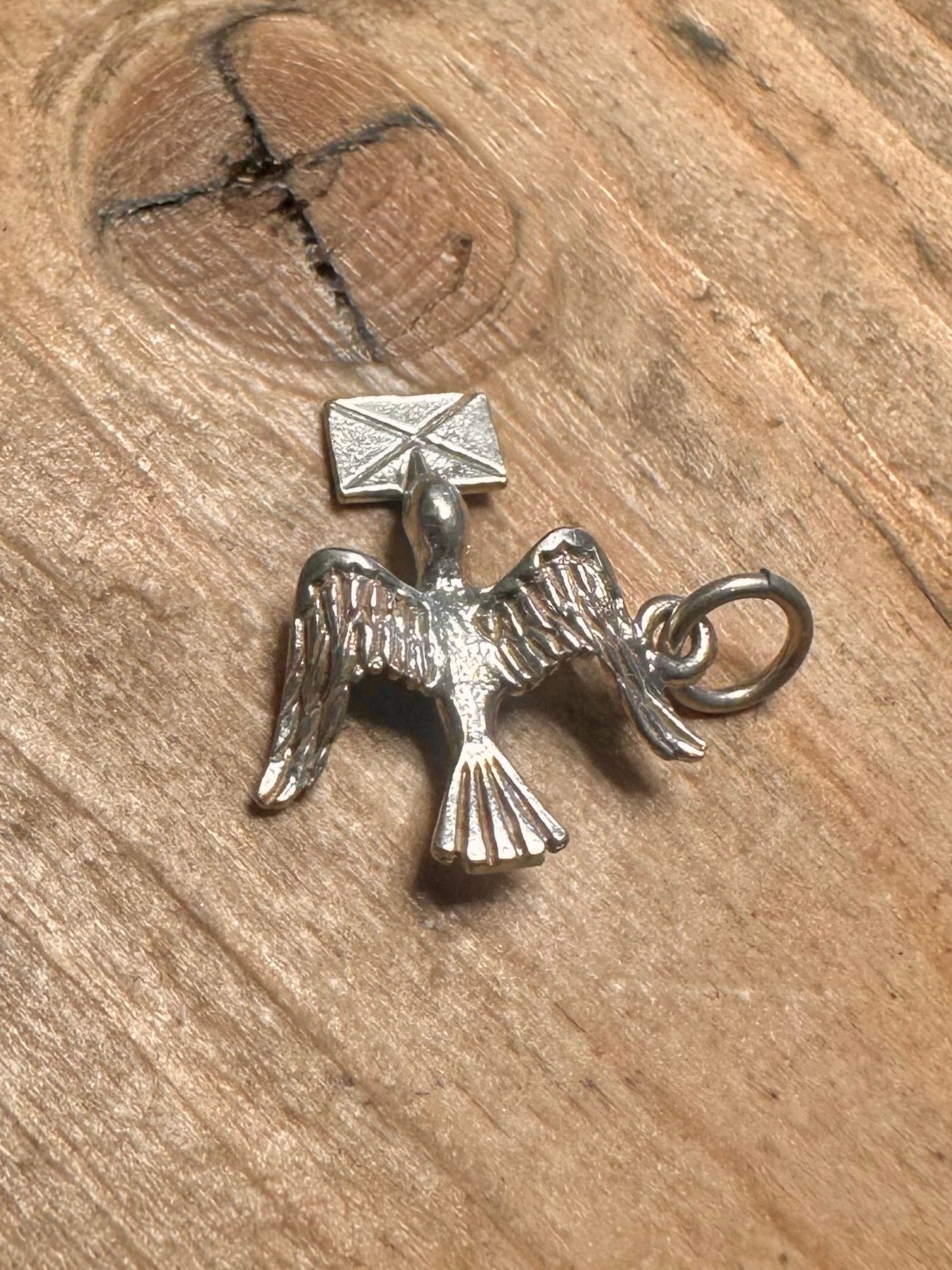 Vintage Bird Carrying Letter 925 Silver Pendant