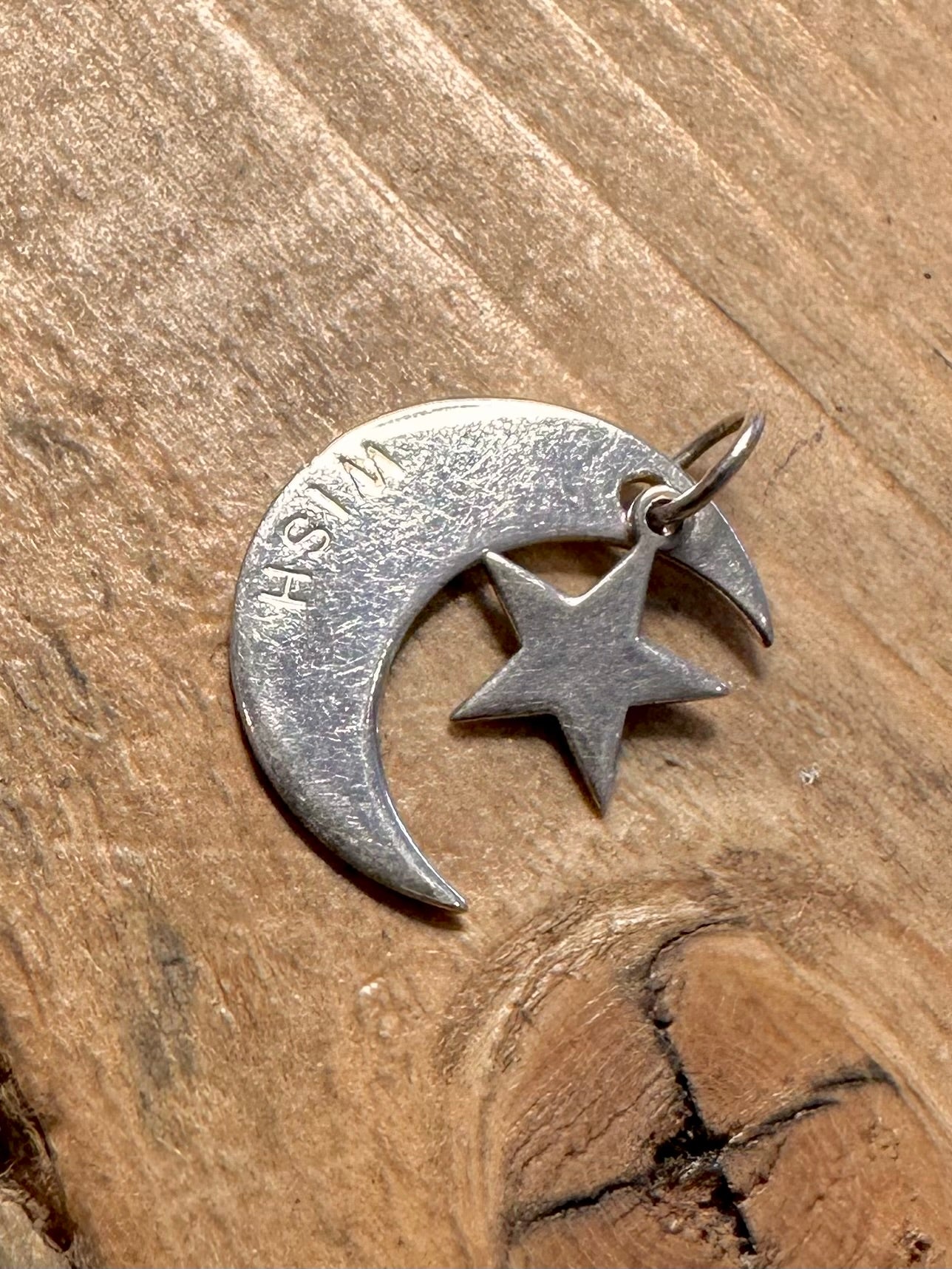 Modern Moon and Star 925 Silver Pendant