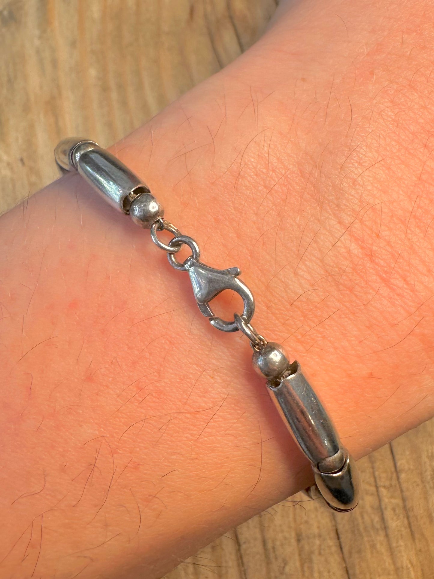 Abstract Pipe Bead Chain 925 Sterling Silver 7.8 Inch Bracelet
