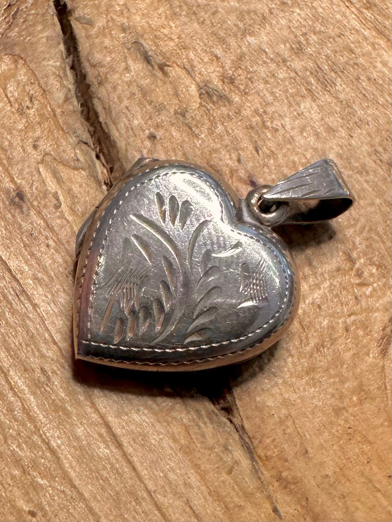 Vintage Engraved Heart Shaped 925 Silver Locket Pendant