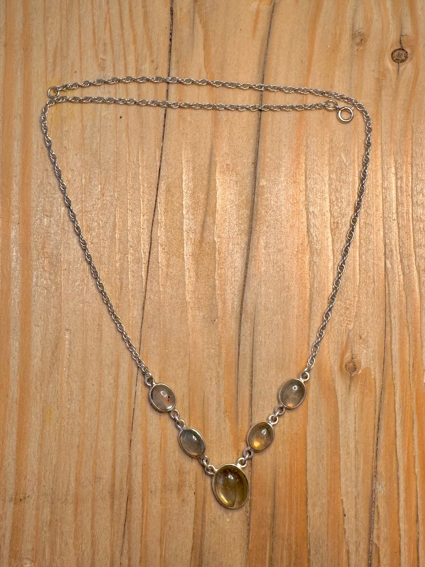 Vintage Labradorite Rope Chain 925 Sterling Silver 17 inch Necklace