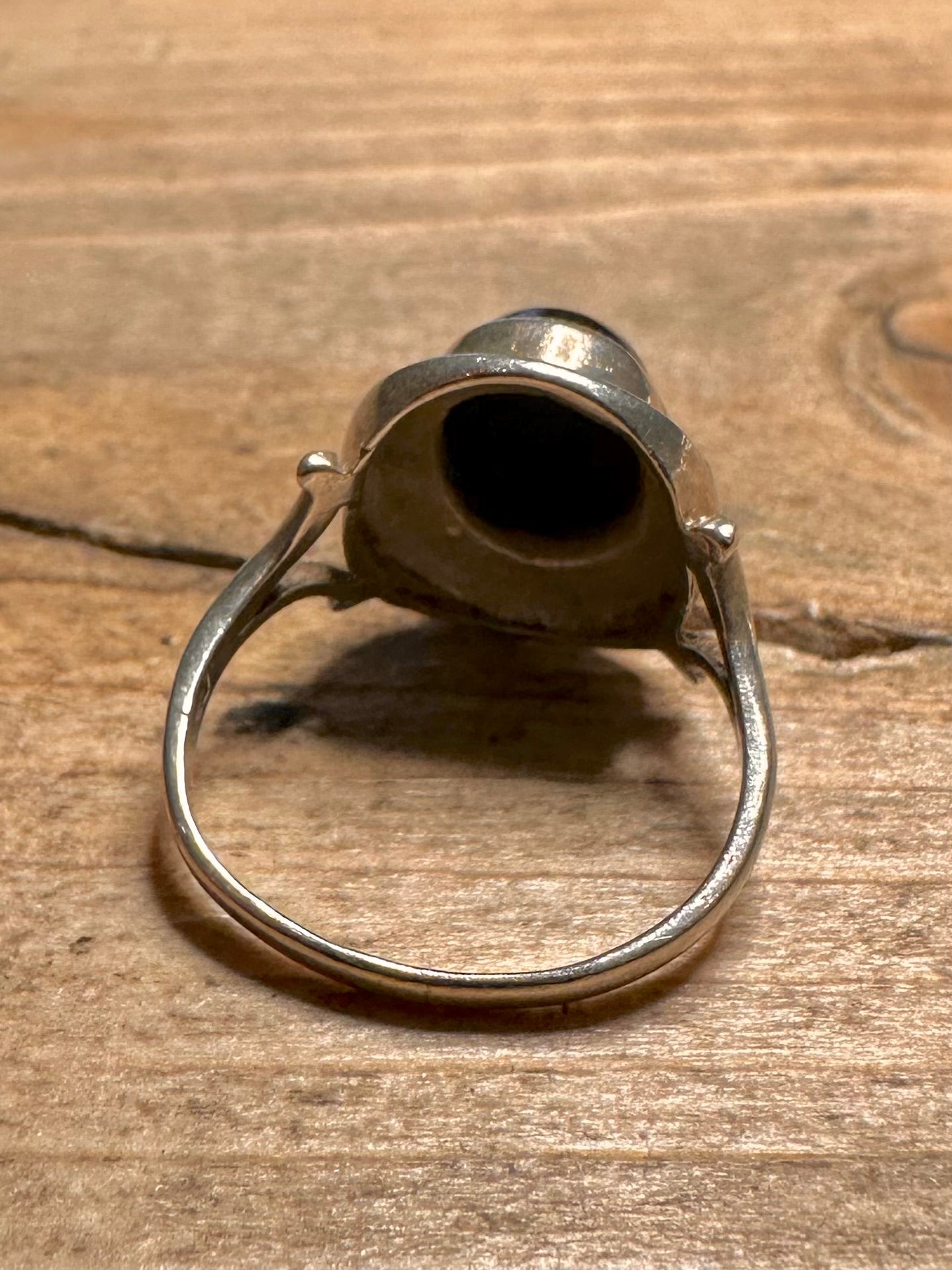 Vintage 1970 Black Oval Stone 925 Silver Size M Ring
