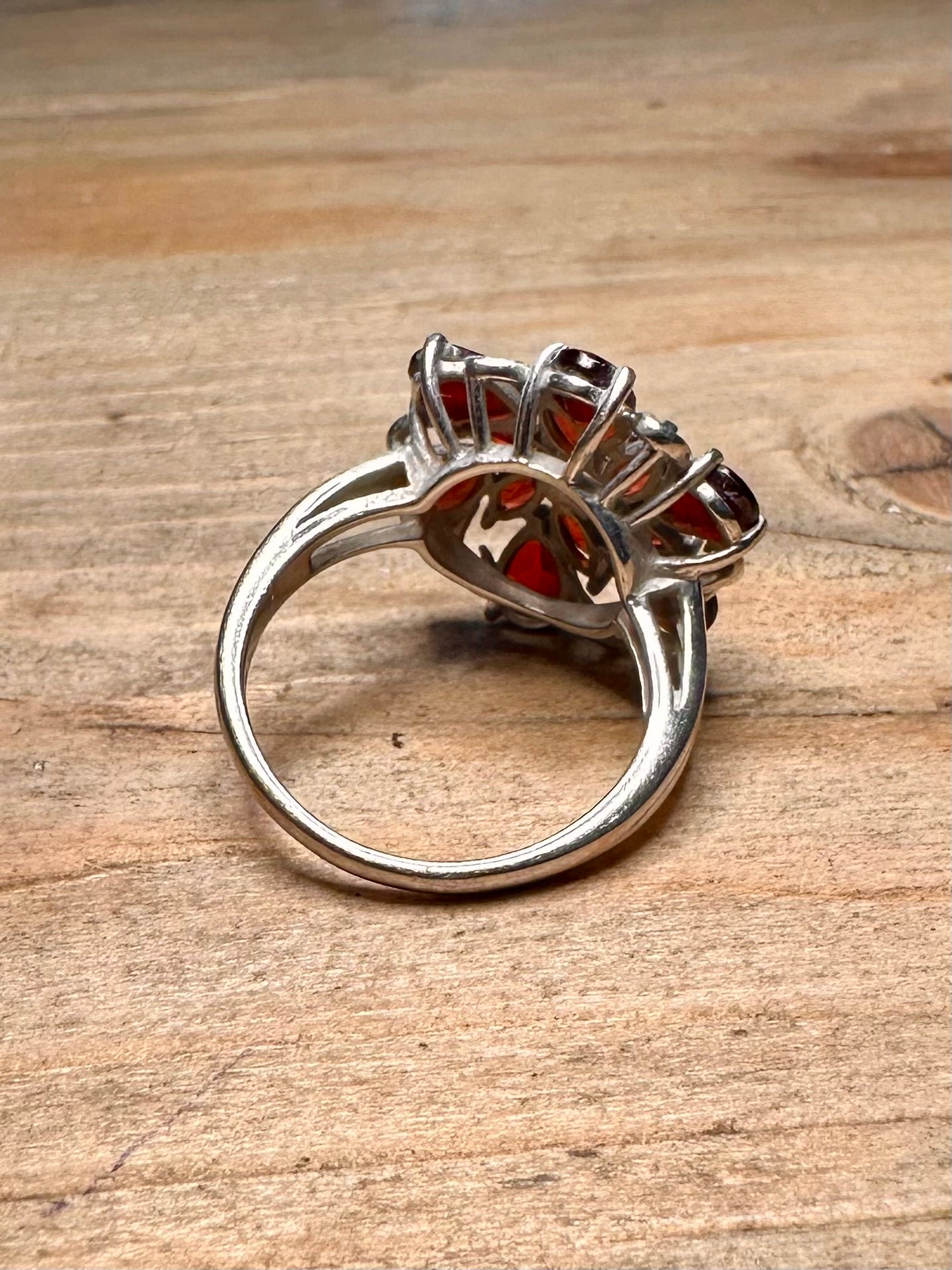 Vintage Garnet Flower 925 Silver Size O Ring