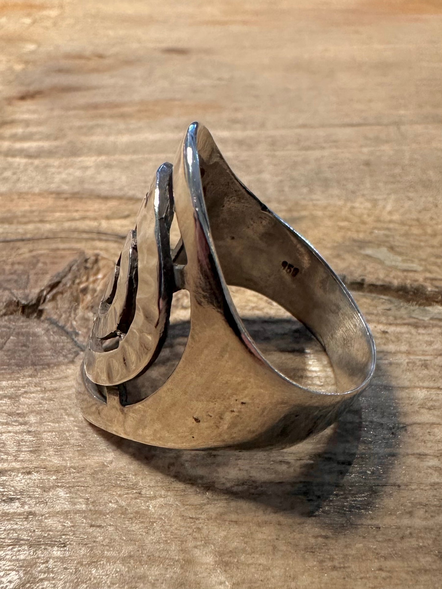 Vintage Hammered Spiral 950 Silver Size V1/2 Ring