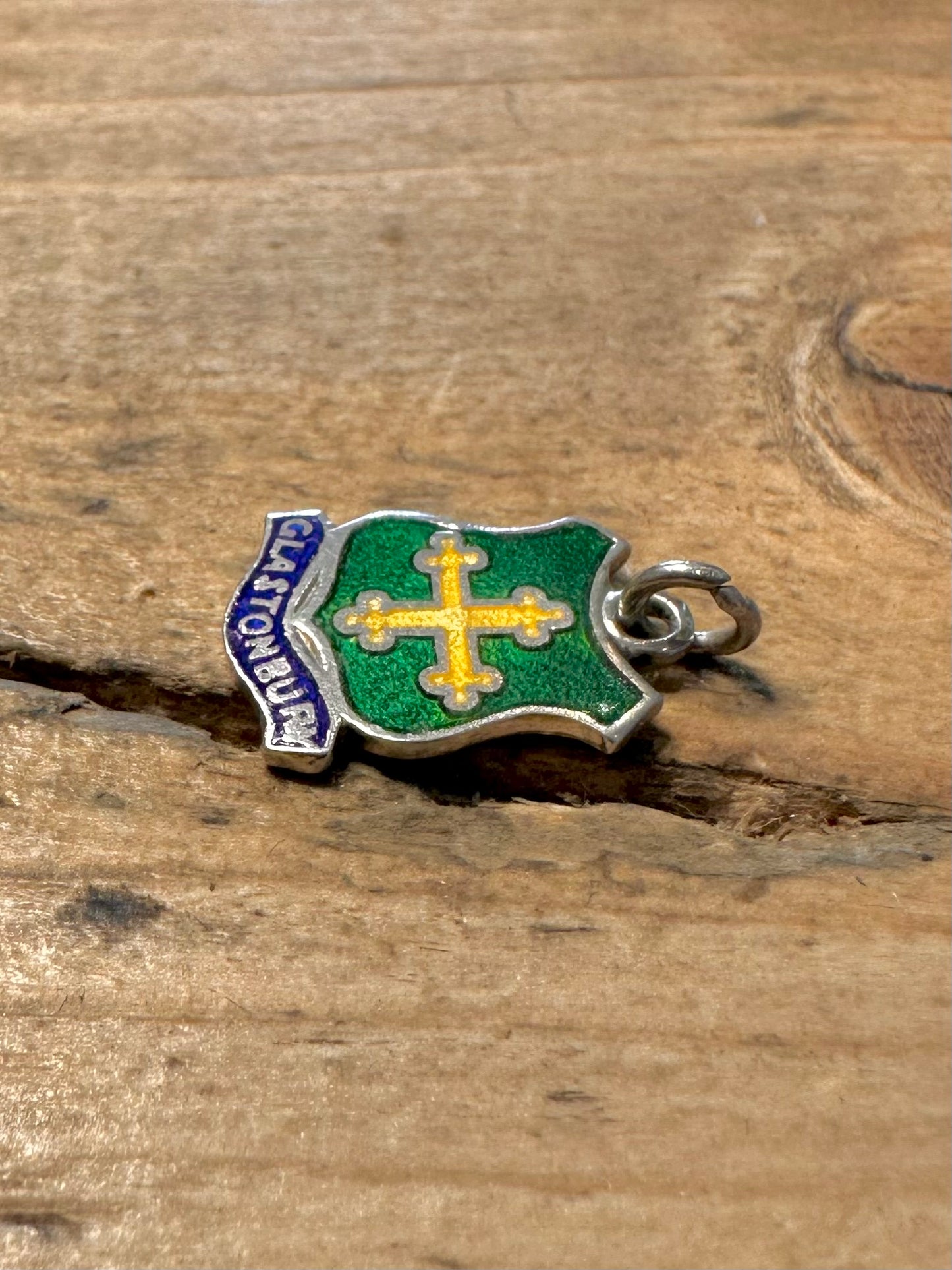 Vintage Glastonbury Enamel Crest 925 Silver Charm Pendant