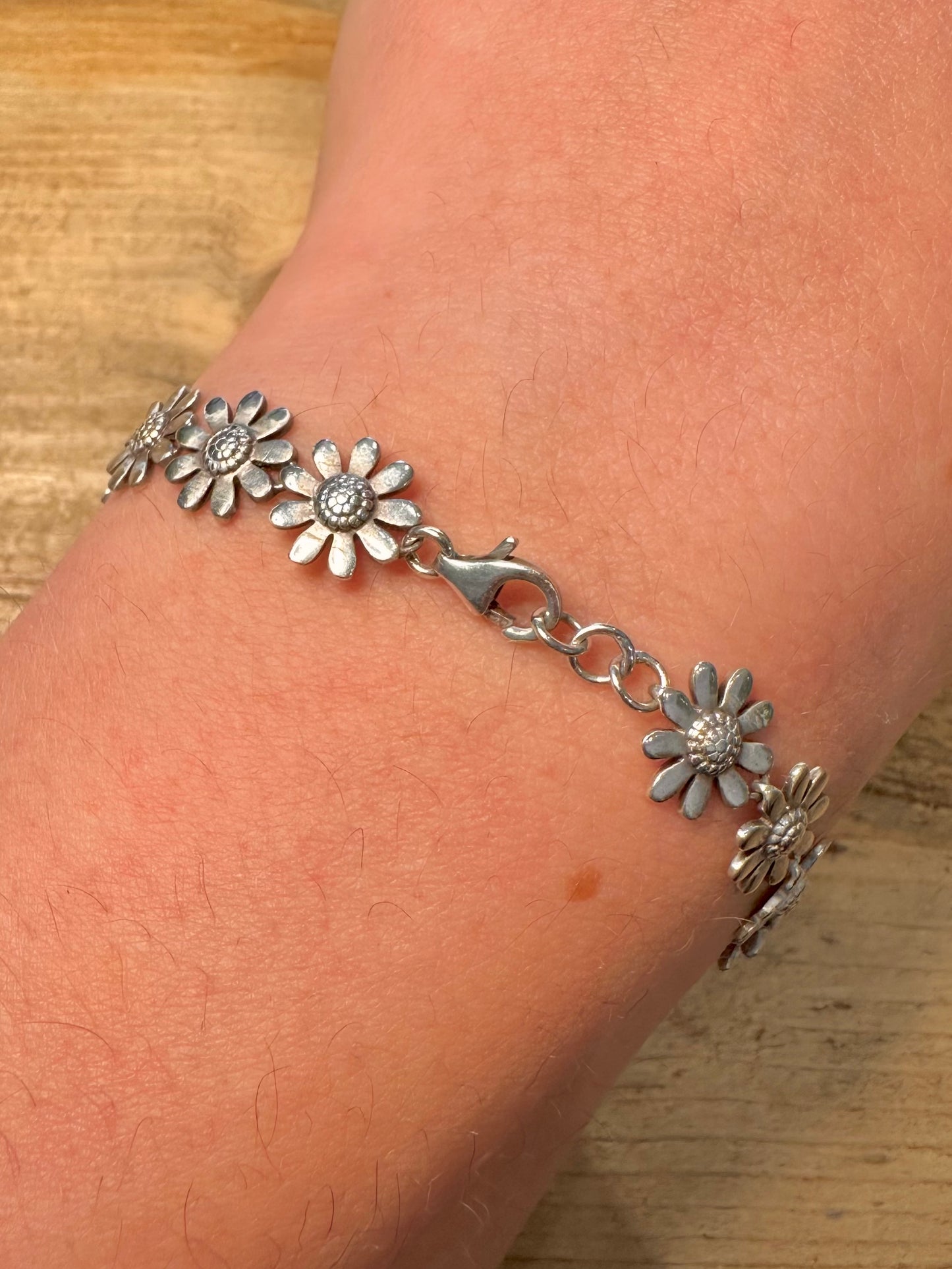 Vintage Daisy Chain 925 Silver 7.2 inch Bracelet