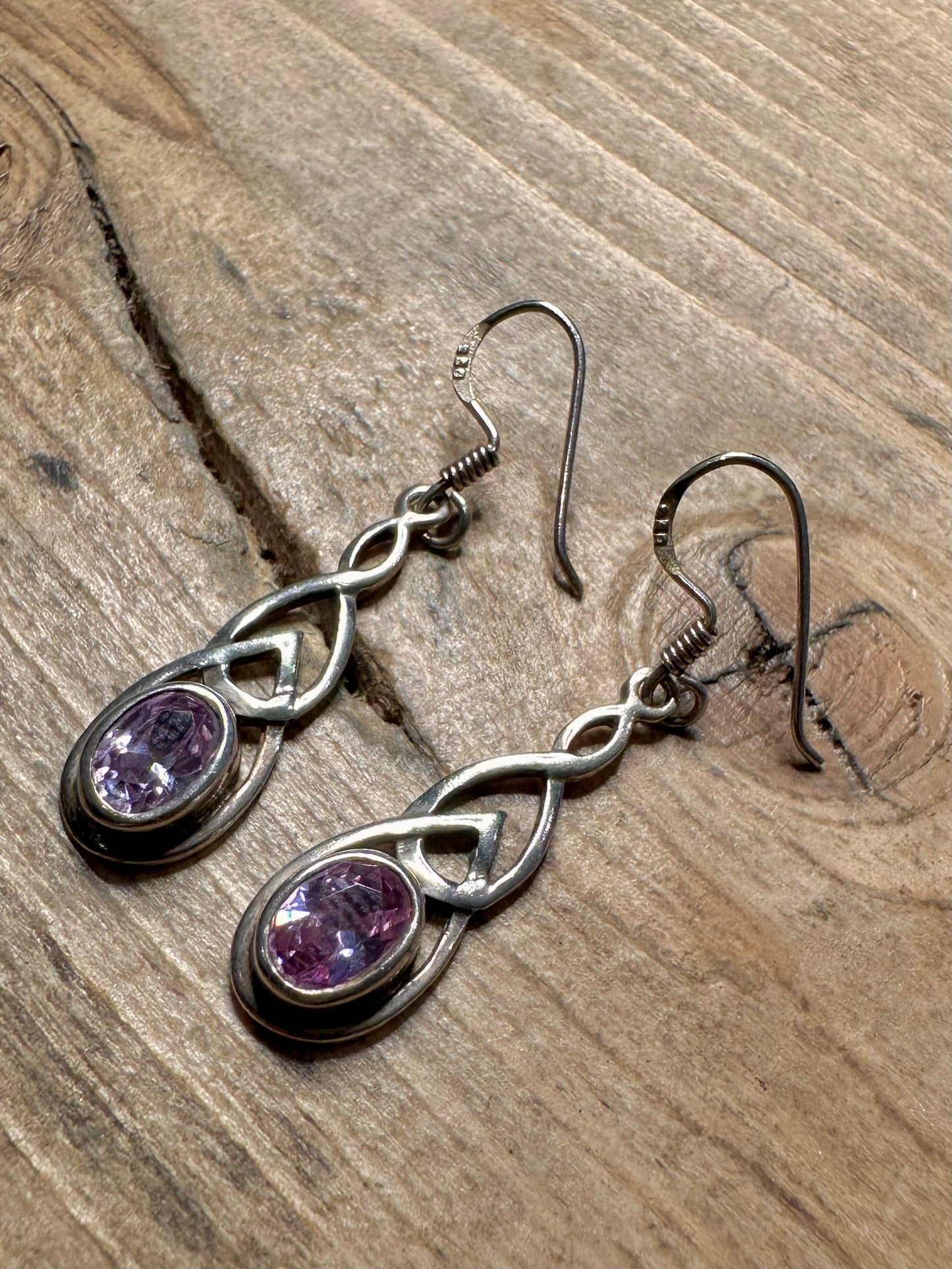 Vintage Amethyst Dangle 925 Silver Earrings