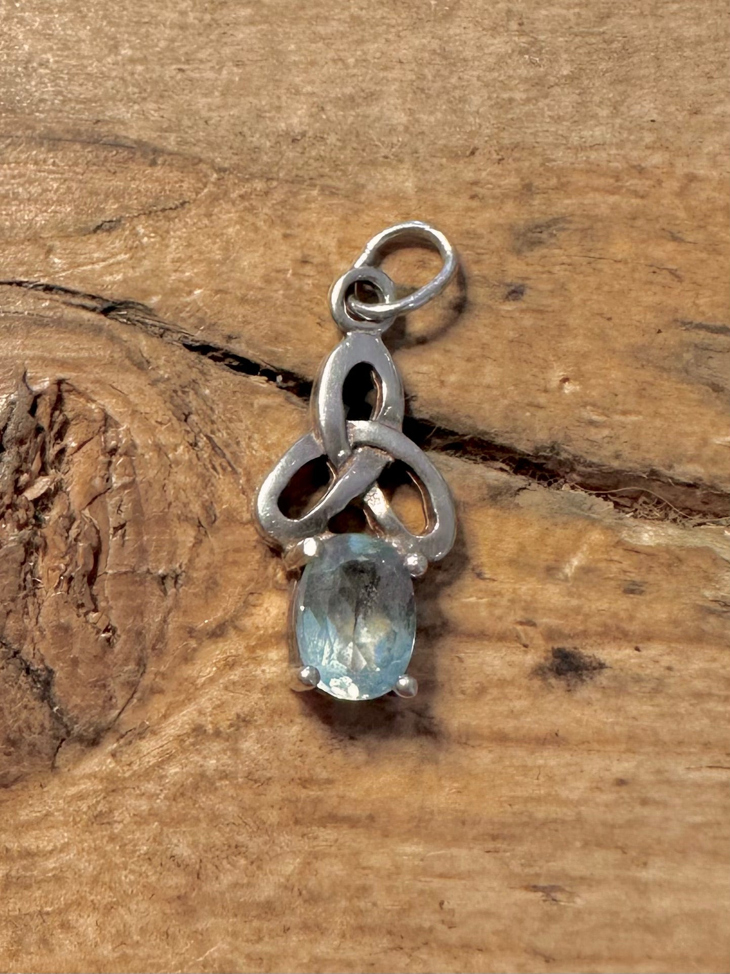 Vintage Blue Topaz Celtic 925 Silver Pendant