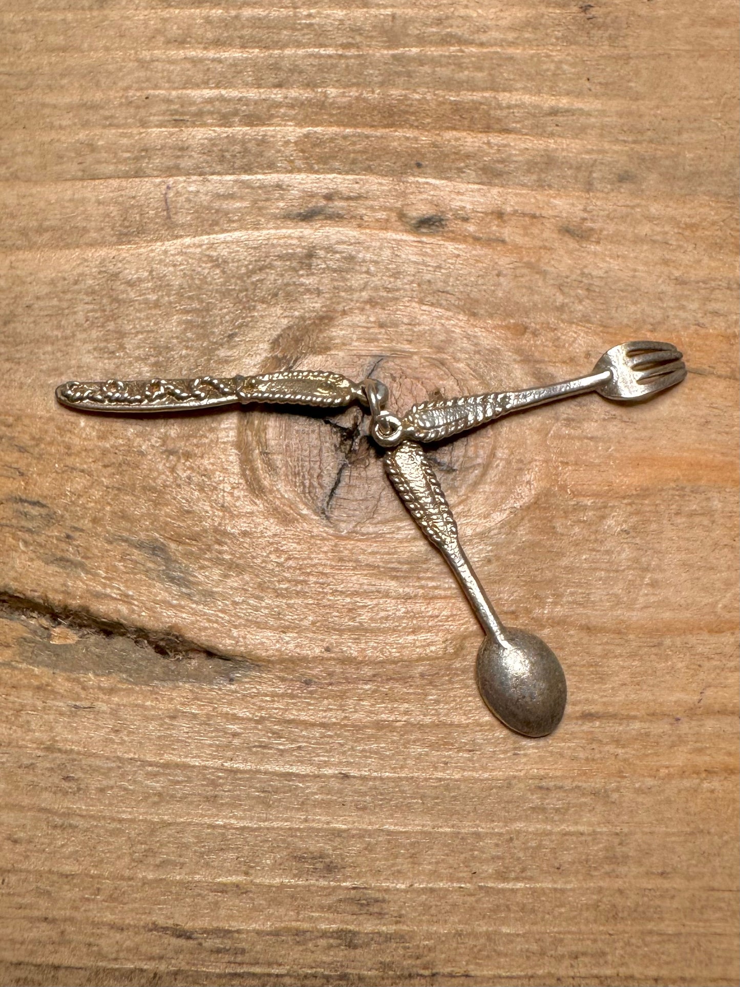 Vintage Cutlery Engraved 925 Silver Charm Pendant