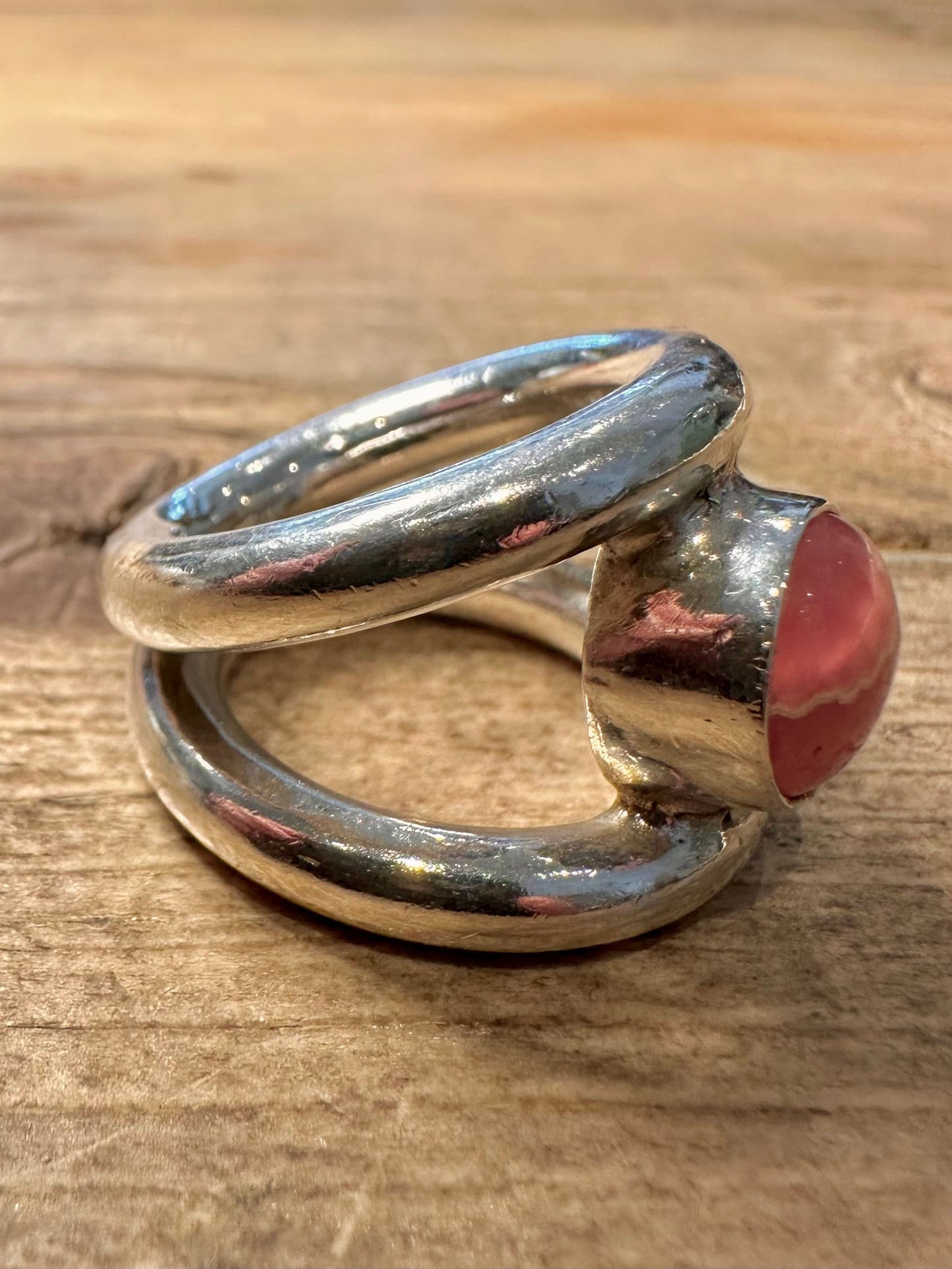 Modernist Chunky Red White Stone 925 Silver Size N1/2 Ring