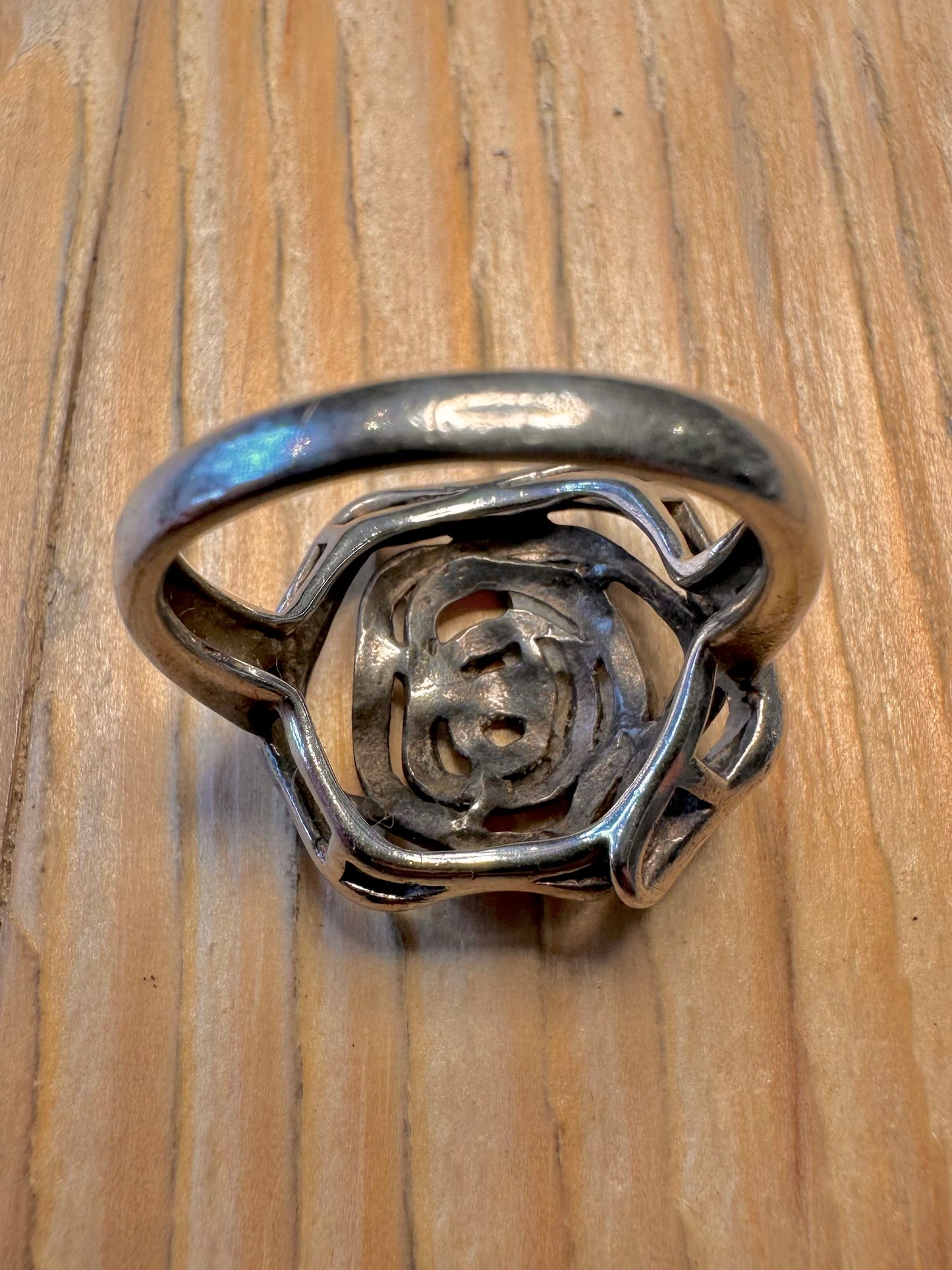 Vintage Abstract Rose 925 Silver Size O Ring