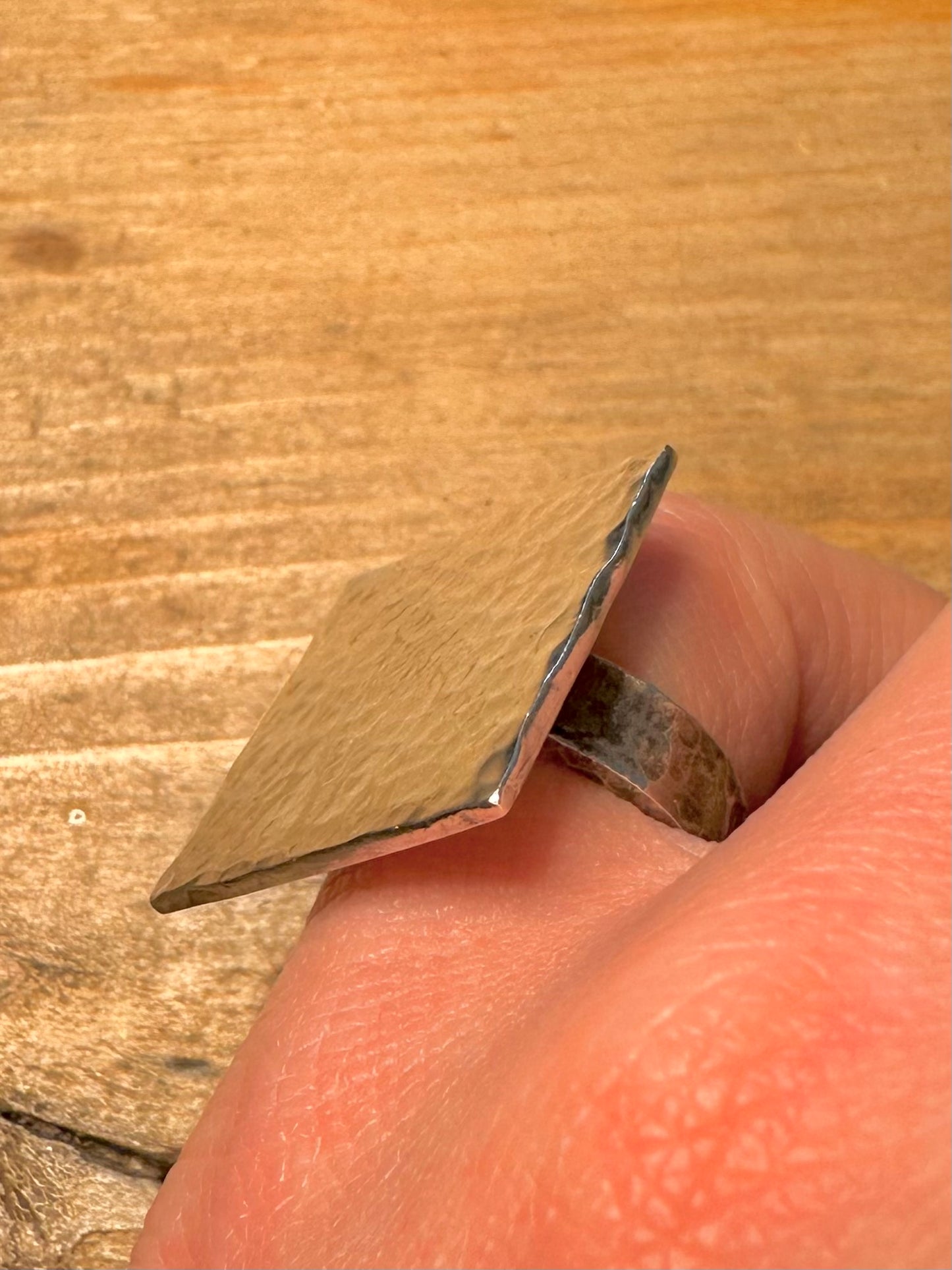 Abstract 2001 Hammered Square 925 Silver Size K1/2 Ring
