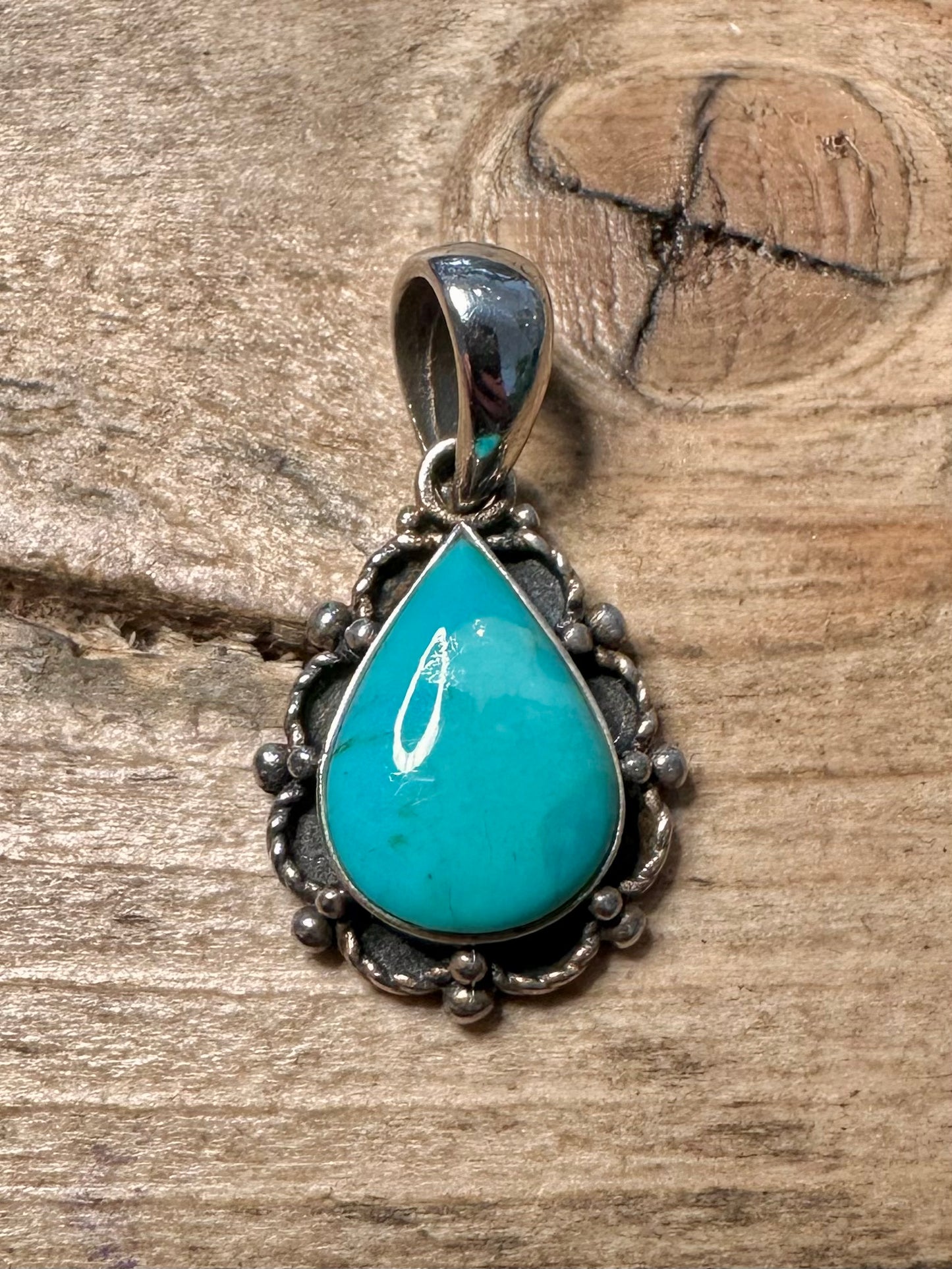 Vintage Turquoise Ornate 925 Silver Pendant