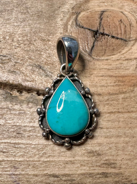 Vintage Turquoise Ornate 925 Silver Pendant