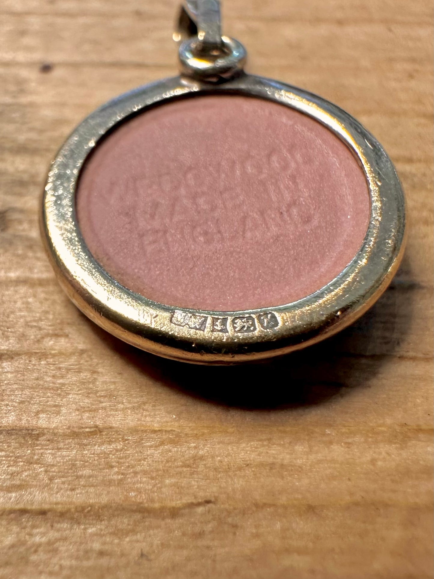 Vintage 1959 Pink Wedgwood Maker JW Gold on 925 Silver Pendant