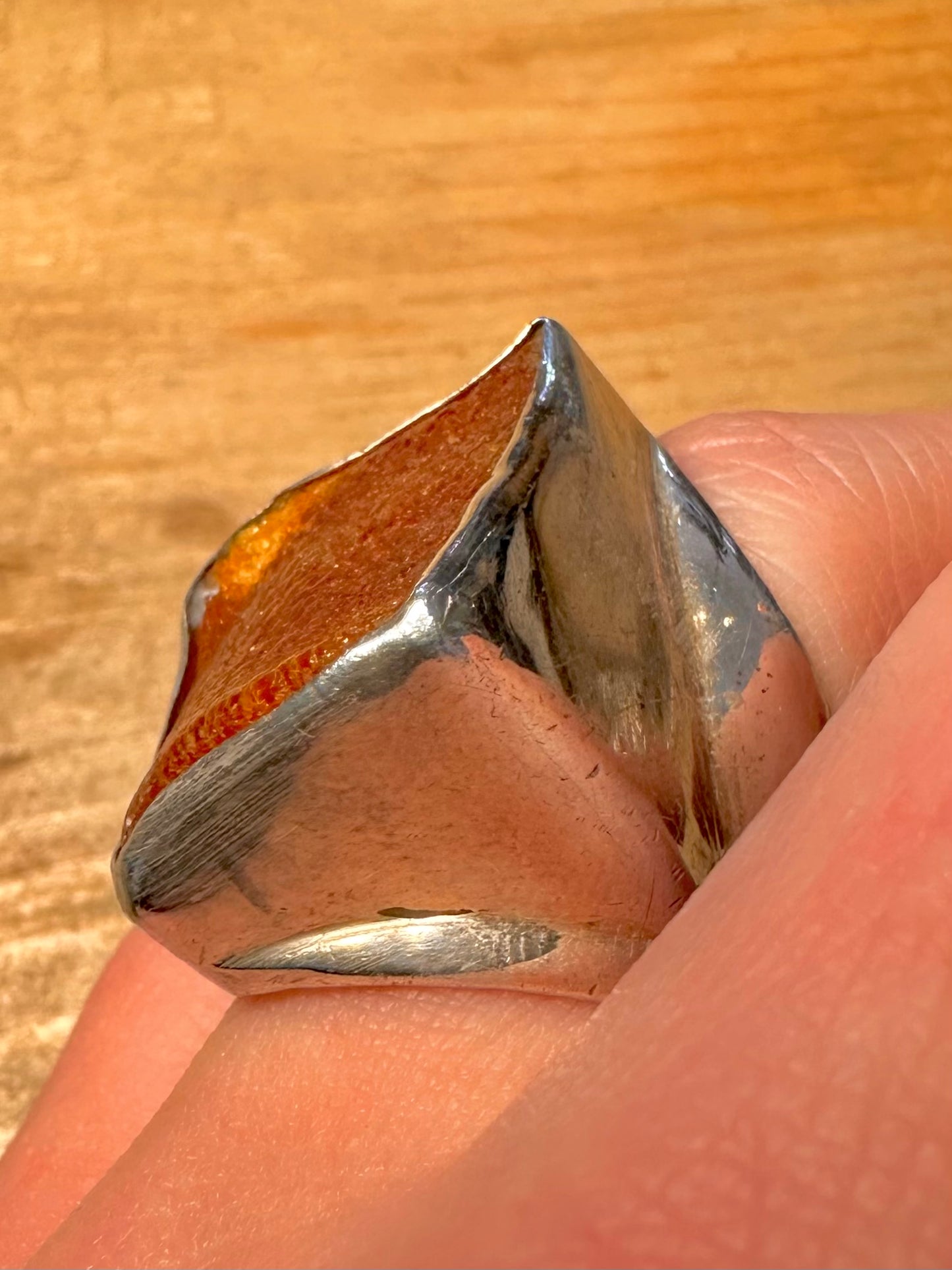 Modern 2004 Chunky Raw Amber 925 Silver Hallmarked Size P Ring