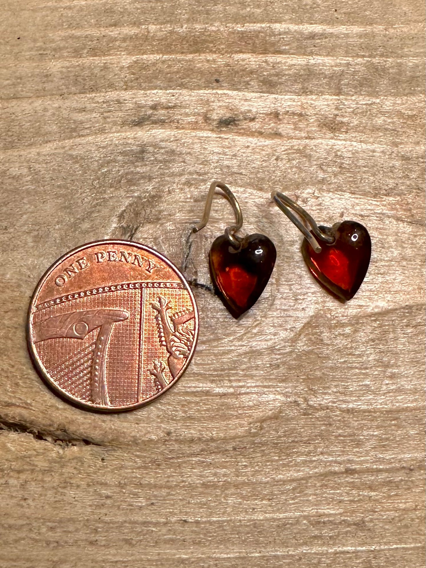 Vintage Amber Hearts Gold on 925 Silver Earrings