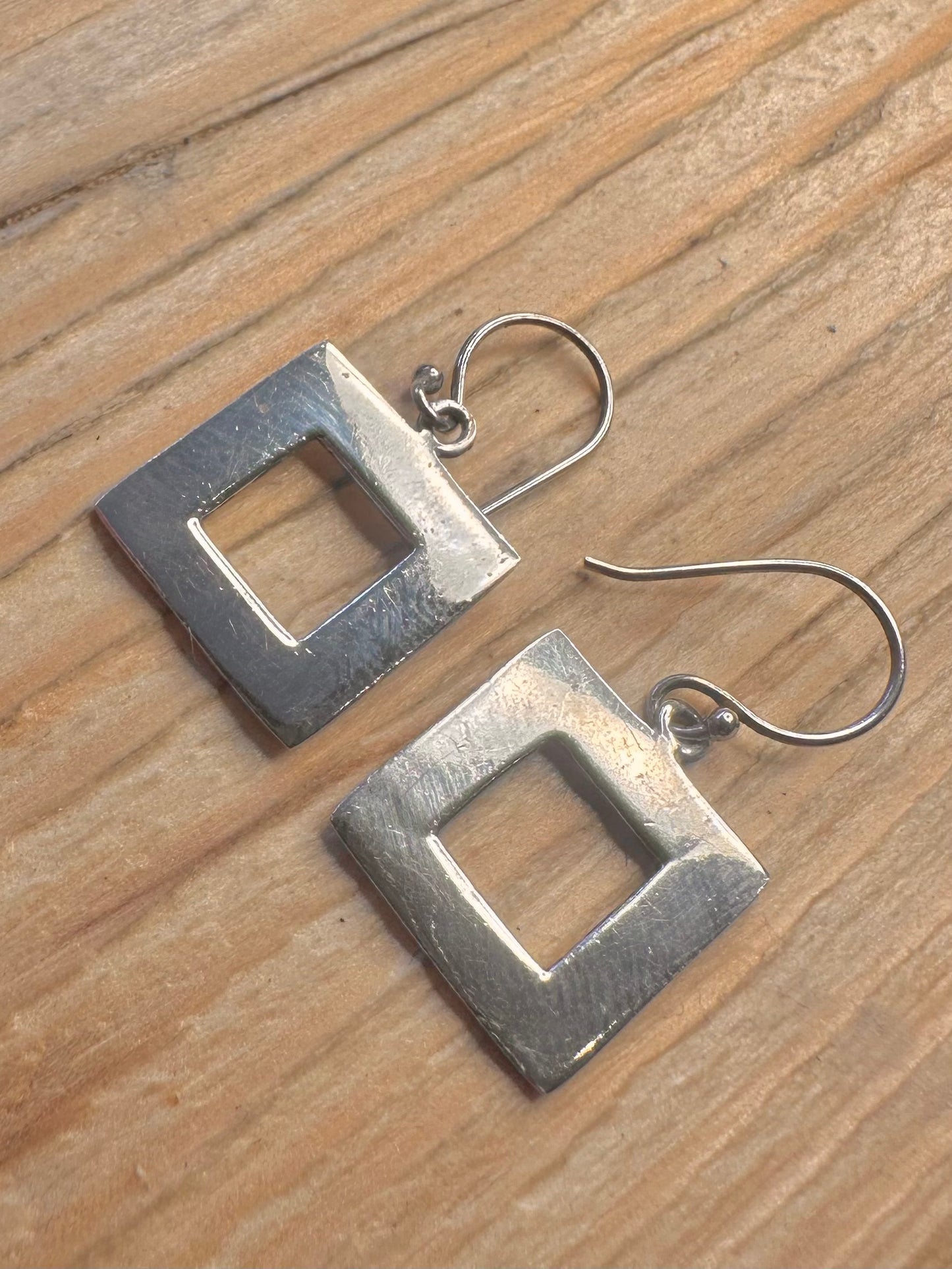 Modern Square 925 Sterling Silver Earrings