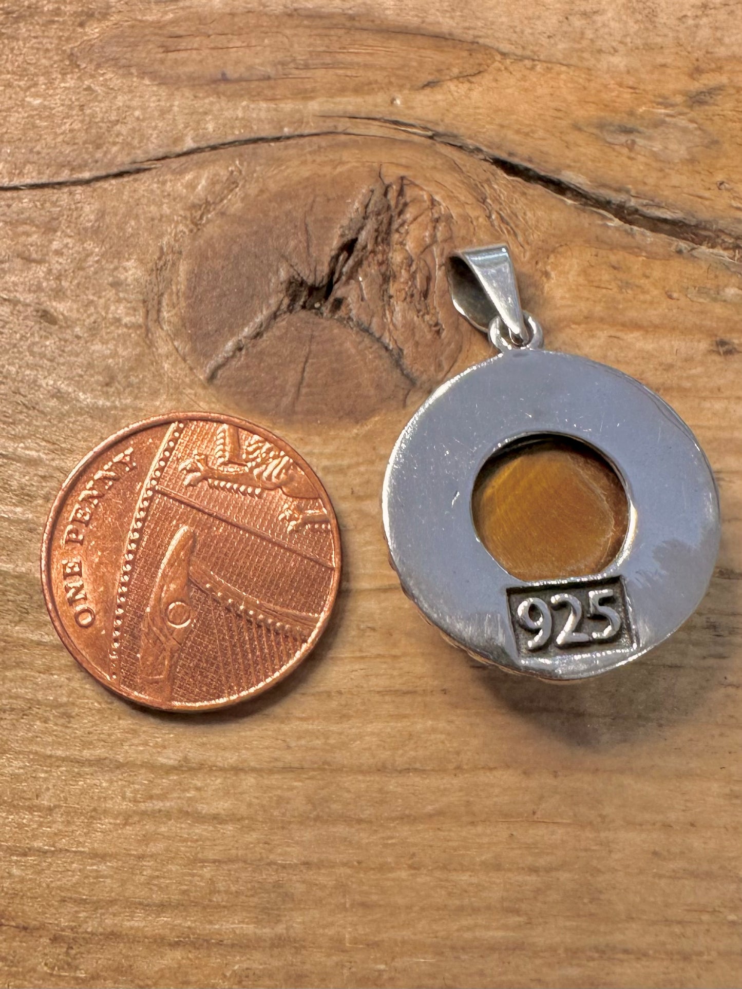 Vintage Boho Tigers Eye 925 Silver Pendant