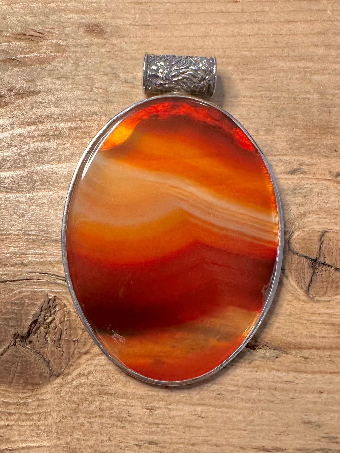 Abstract Large Oval Banded Agate 925 Silver Pendant