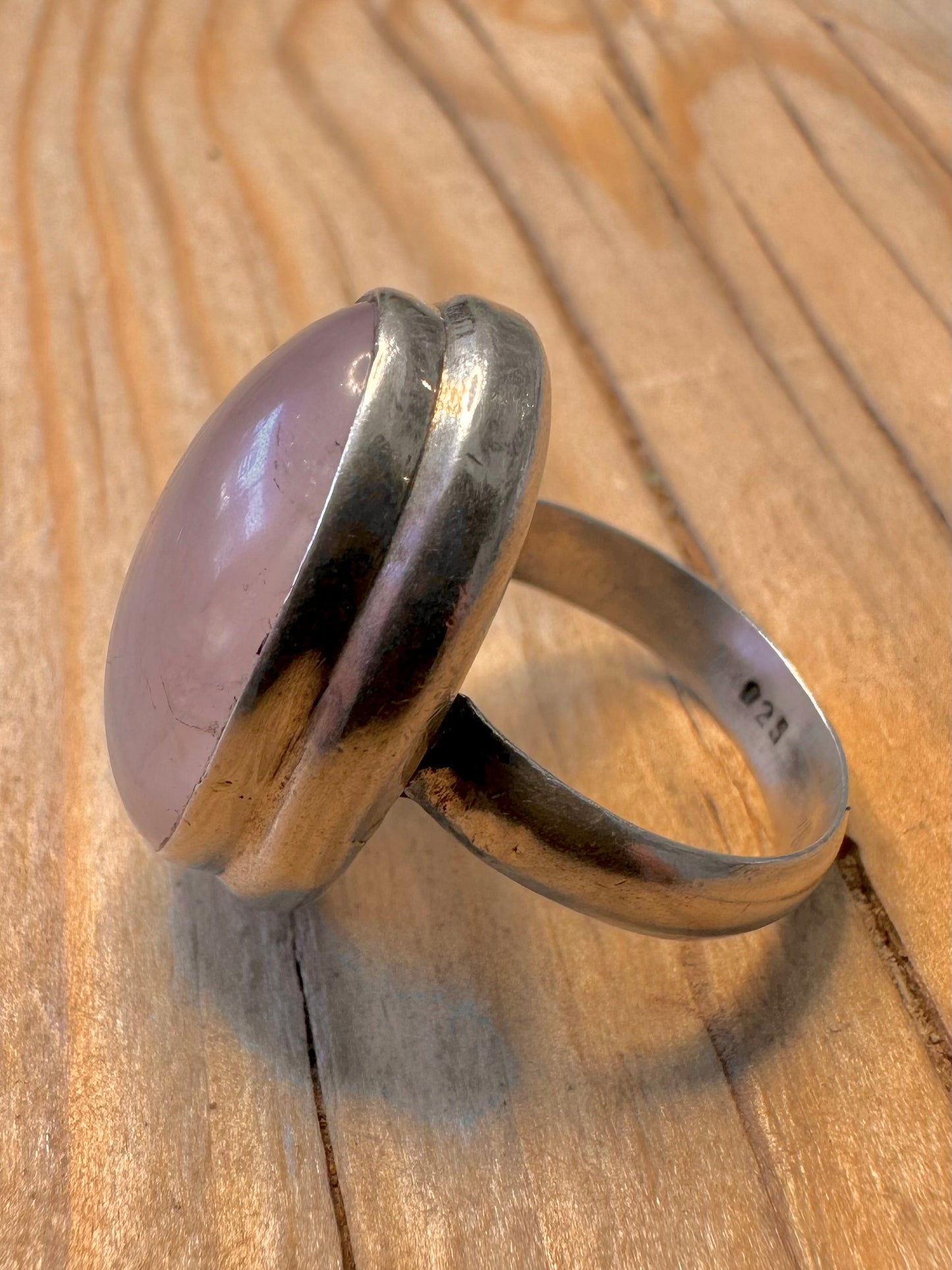 Vintage Rose Quarts Oval 925 Silver Size N1/2 Ring