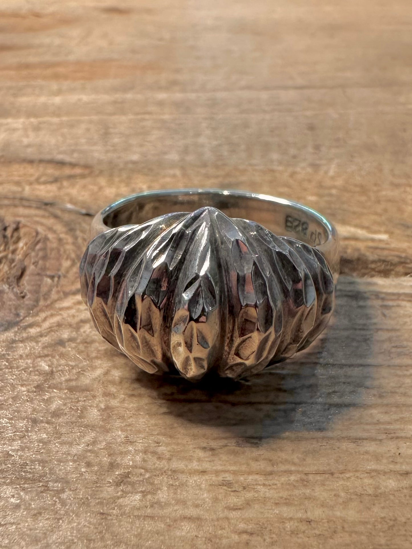 Modern Textured Dome 925 Silver Size T Ring