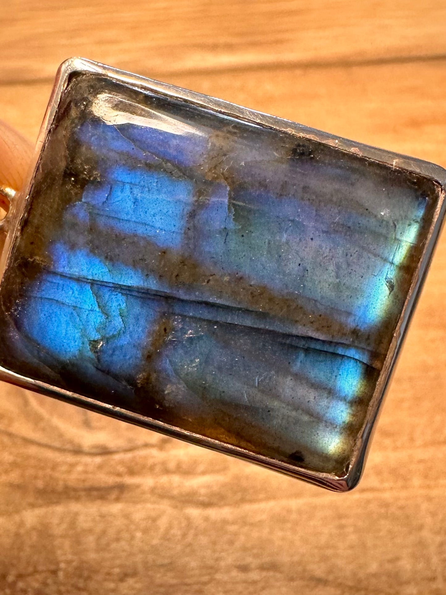 Vintage Rectangle Labradorite 925 Silver Pendant