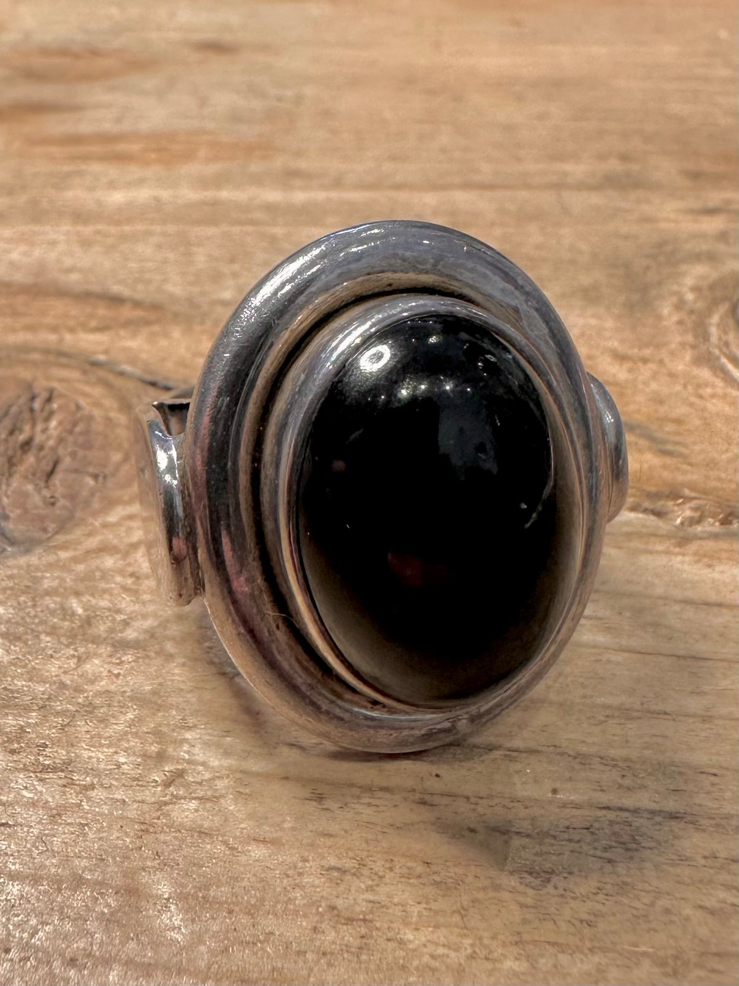 Vintage Chunky Onyx Cabachon 925 Silver Size N Ring