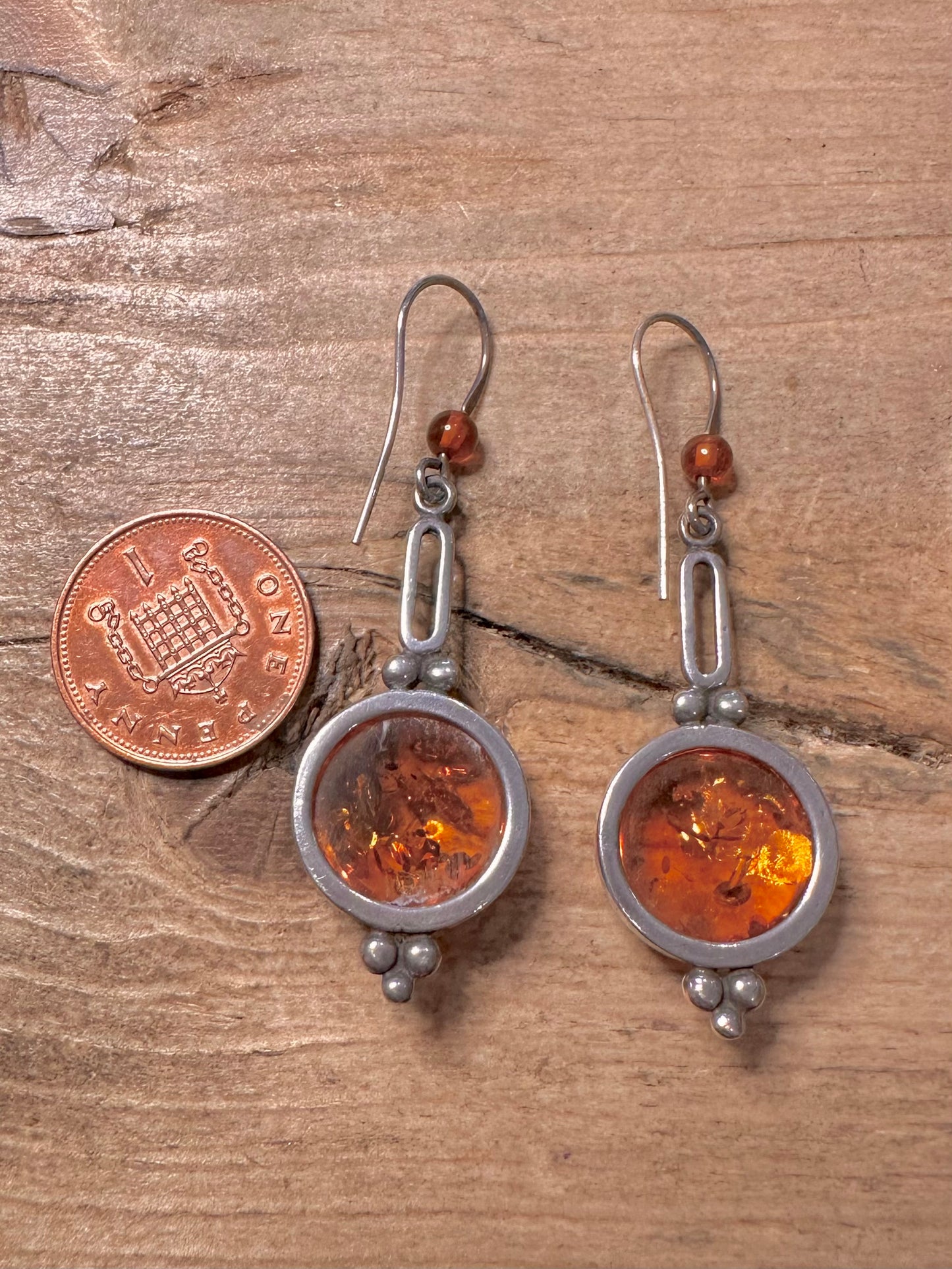 Vintage Amber Dangle 925 Silver Earrings